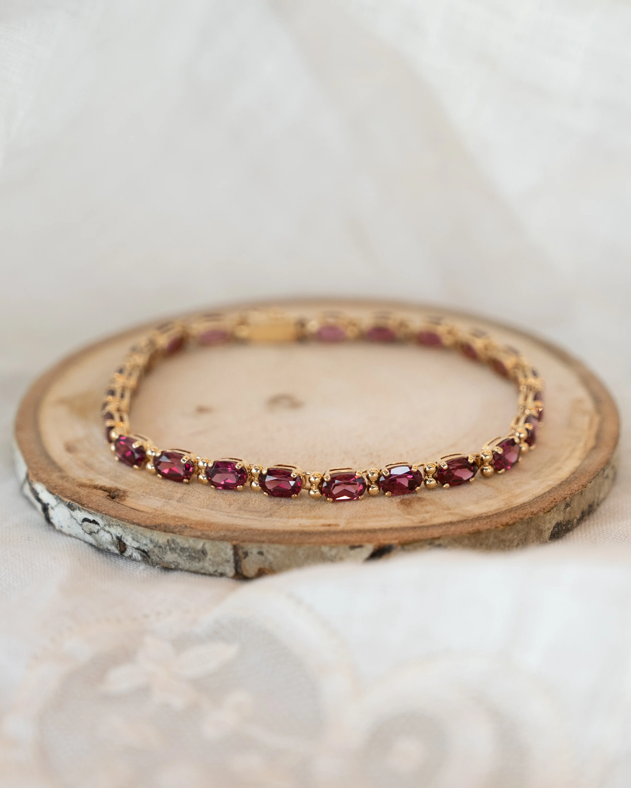 12.10 Rhodolite Garnet Tennis Bracelet in 14k - Image 5