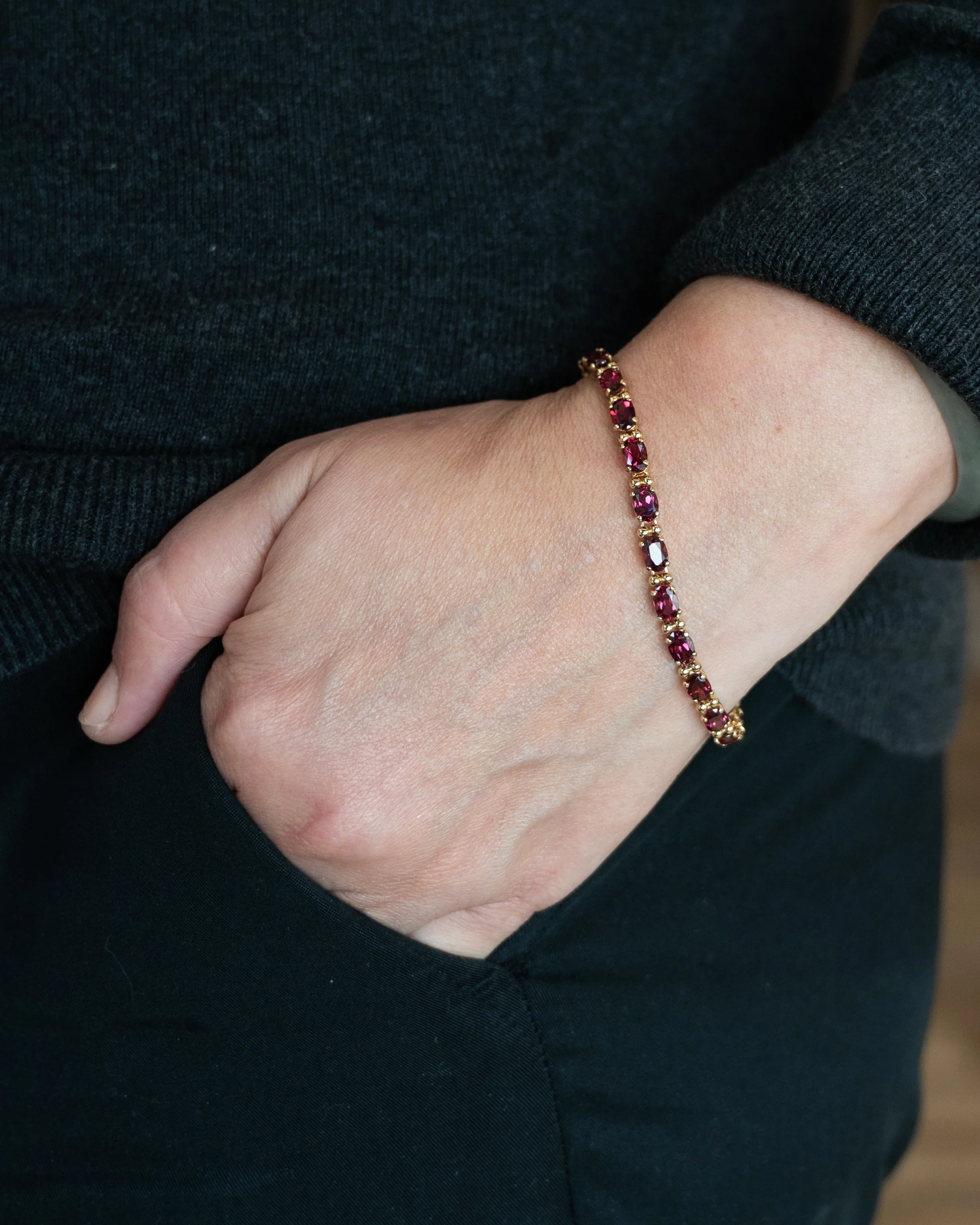 12.10 Rhodolite Garnet Tennis Bracelet in 14k - Image 6