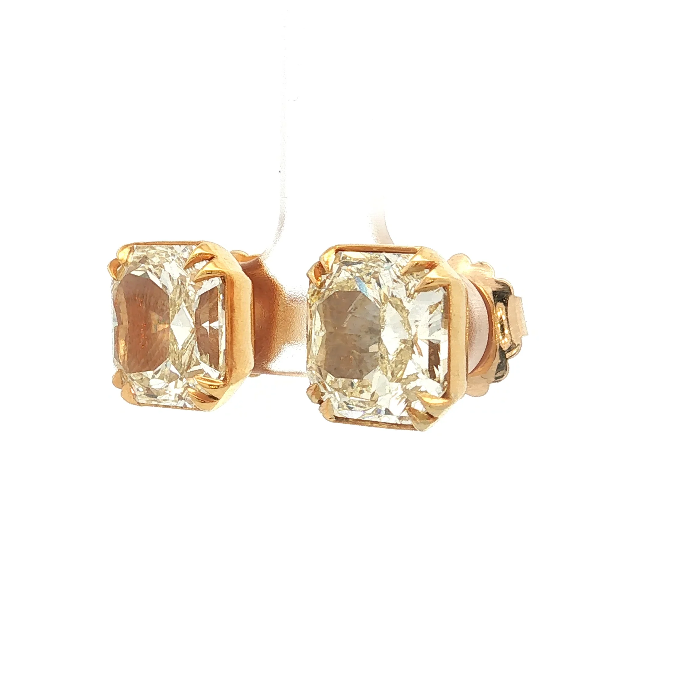 12.35 Fancy Yellow Square Diamond Earring Studs 18k - Image 2