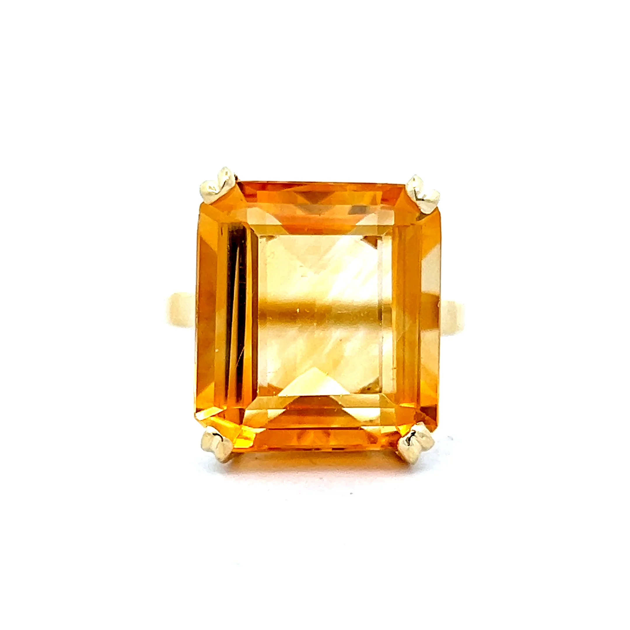 12.60 Emerald Cut Citrine Cocktail Ring 18k Yellow Gold