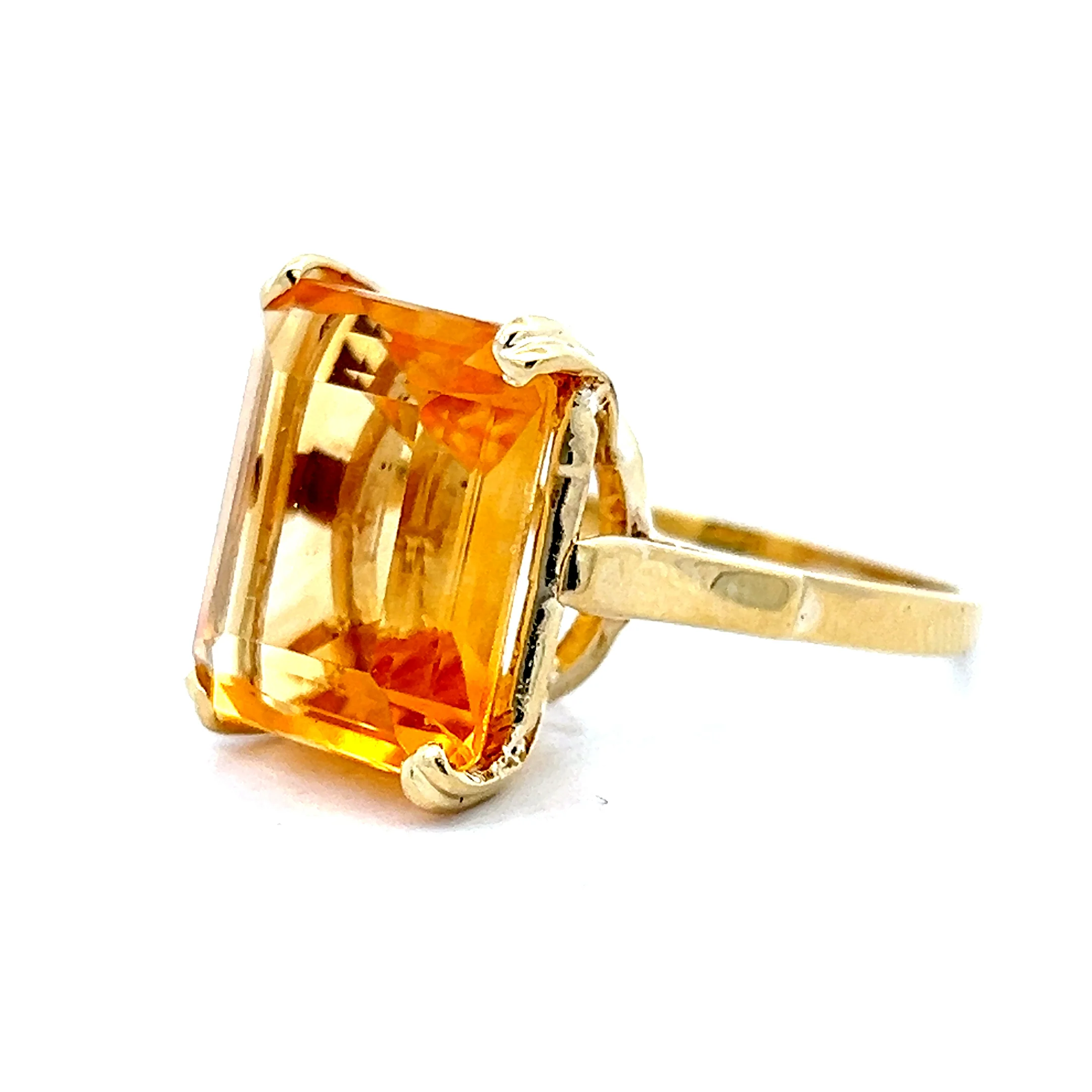 12.60 Emerald Cut Citrine Cocktail Ring 18k Yellow Gold - Image 2
