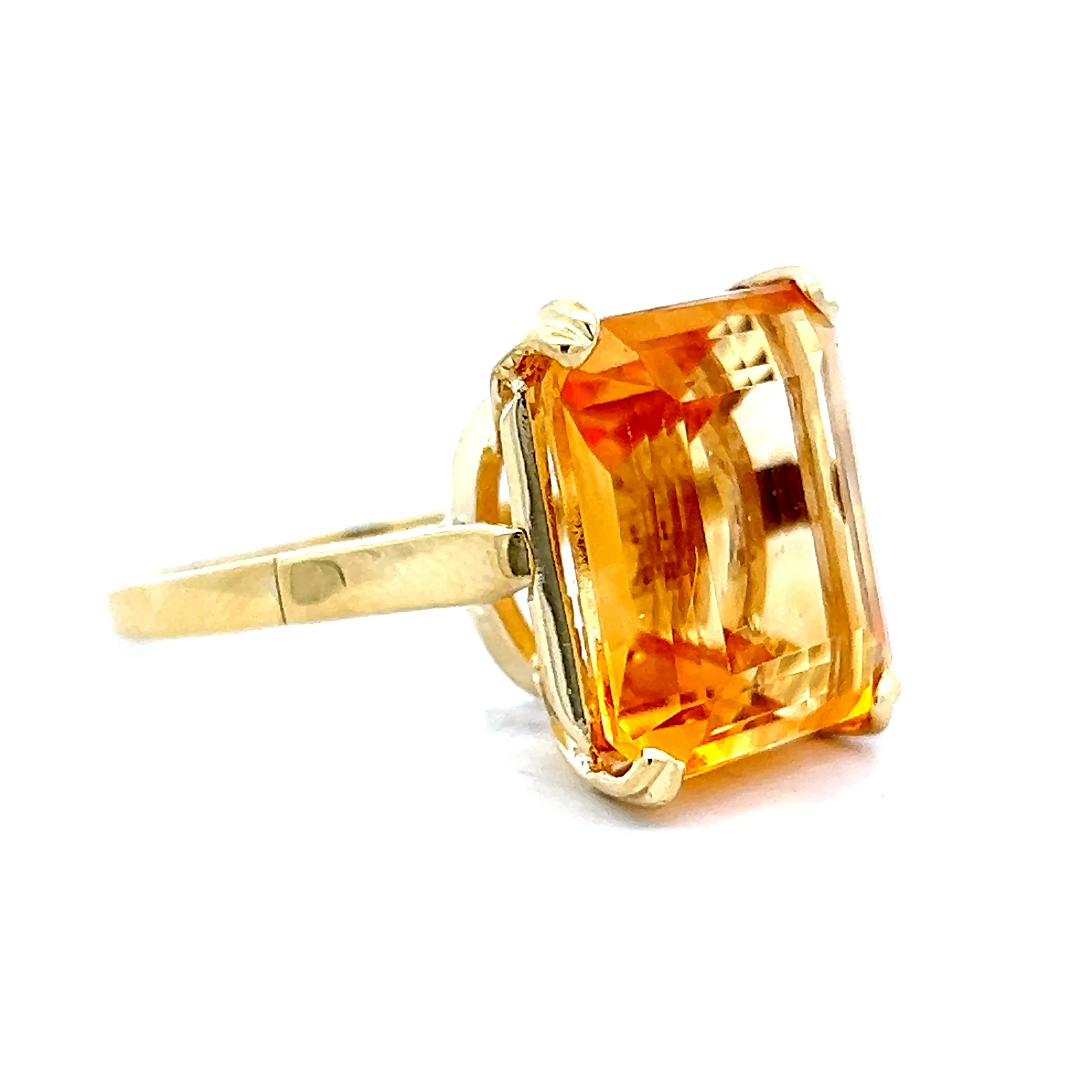 12.60 Emerald Cut Citrine Cocktail Ring 18k Yellow Gold - Image 3