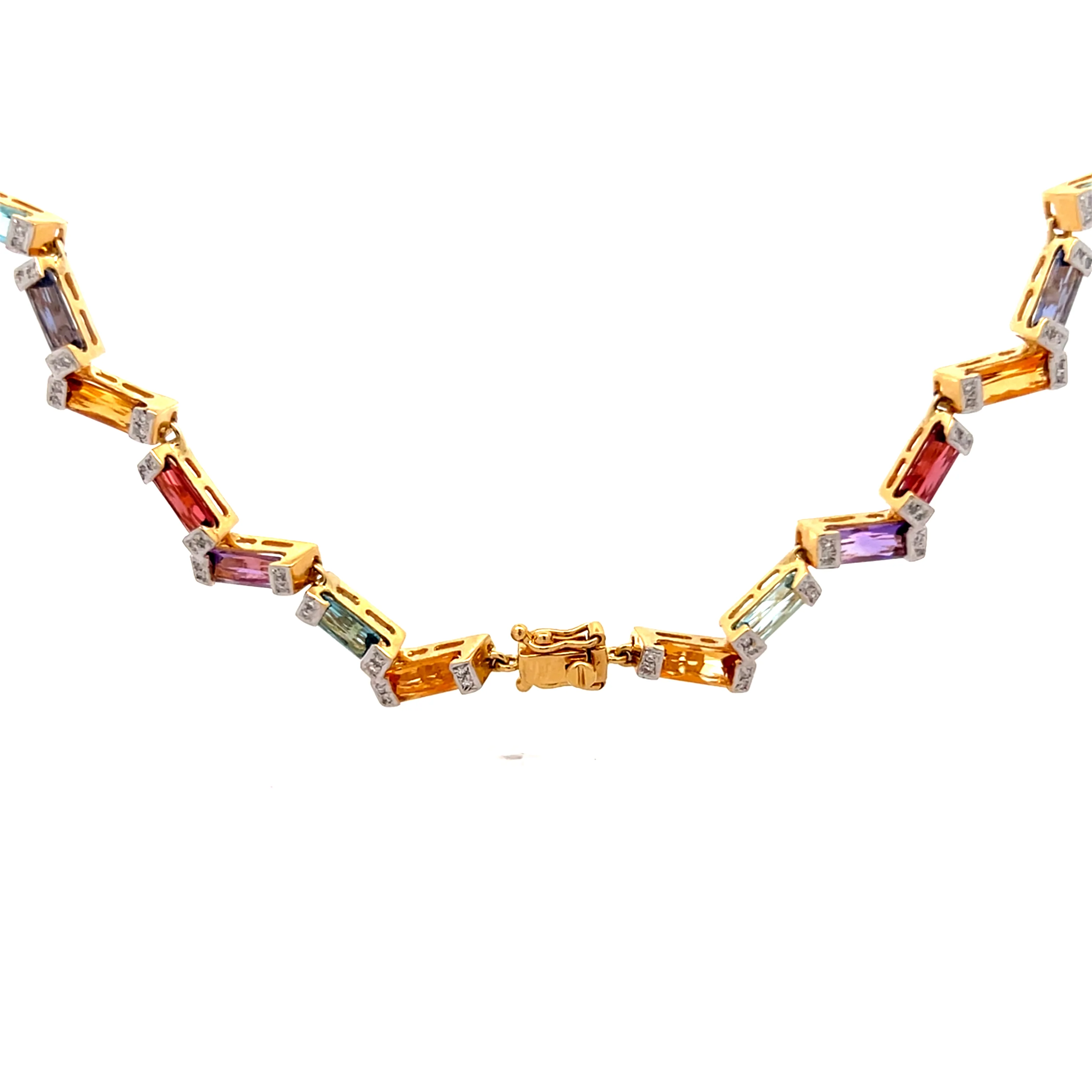 12.75 Gemstone Rainbow Necklace in 18k Yellow Gold - Image 4