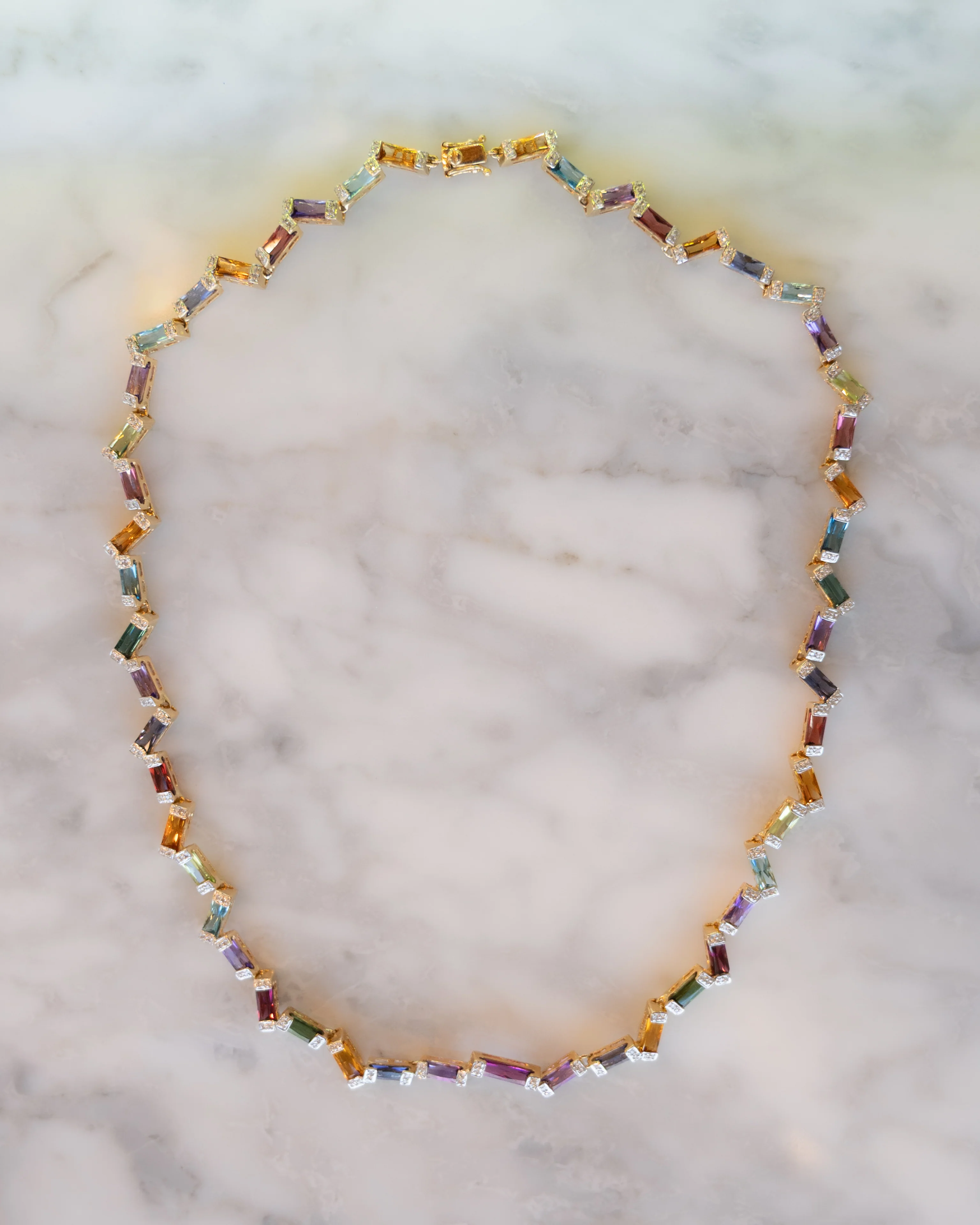 12.75 Gemstone Rainbow Necklace in 18k Yellow Gold - Image 5