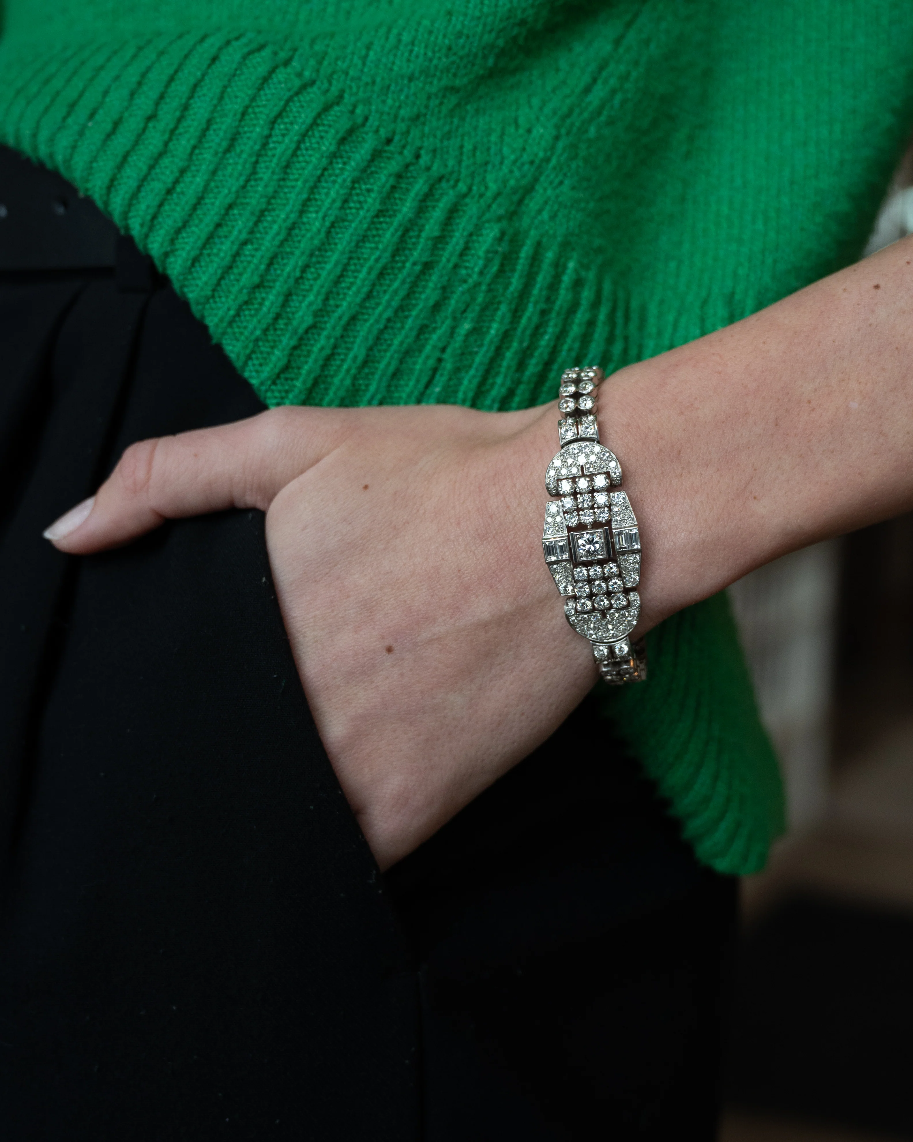 12.96 Vintage 1950s Diamond Bracelet Platinum - Image 5