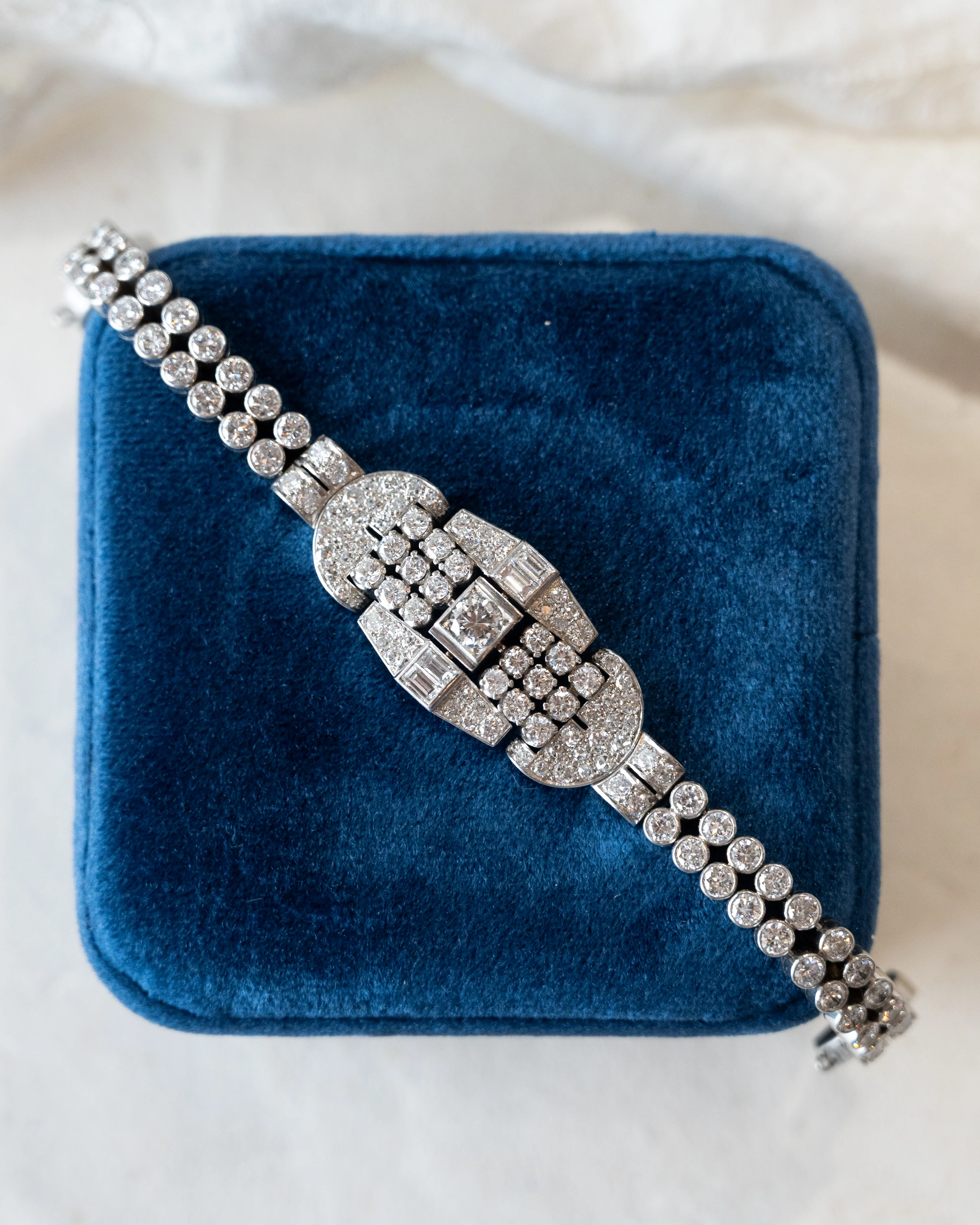 12.96 Vintage 1950s Diamond Bracelet Platinum - Image 6