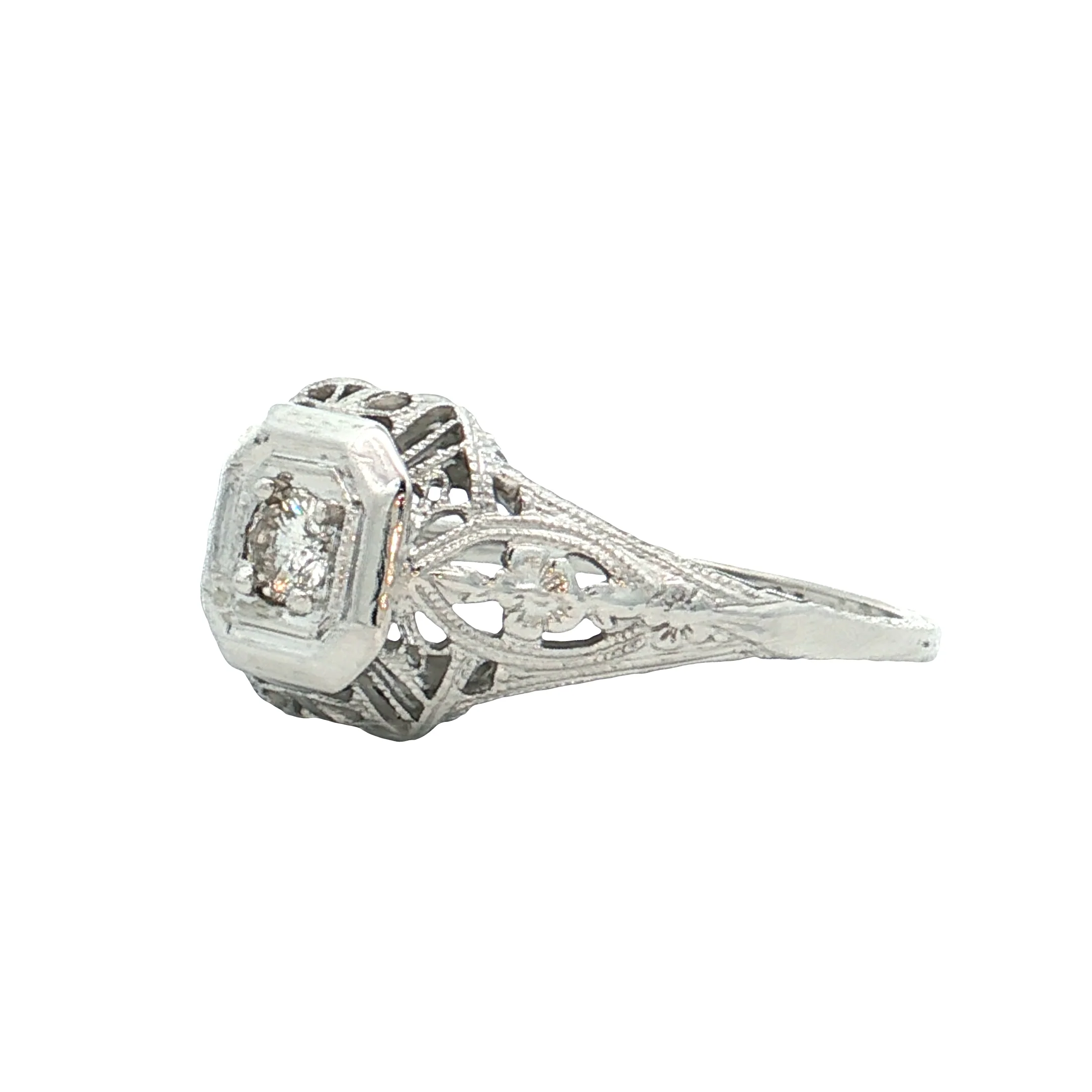 .12 Antique Art Deco Diamond Filigree Engagement Ring 18k - Image 2