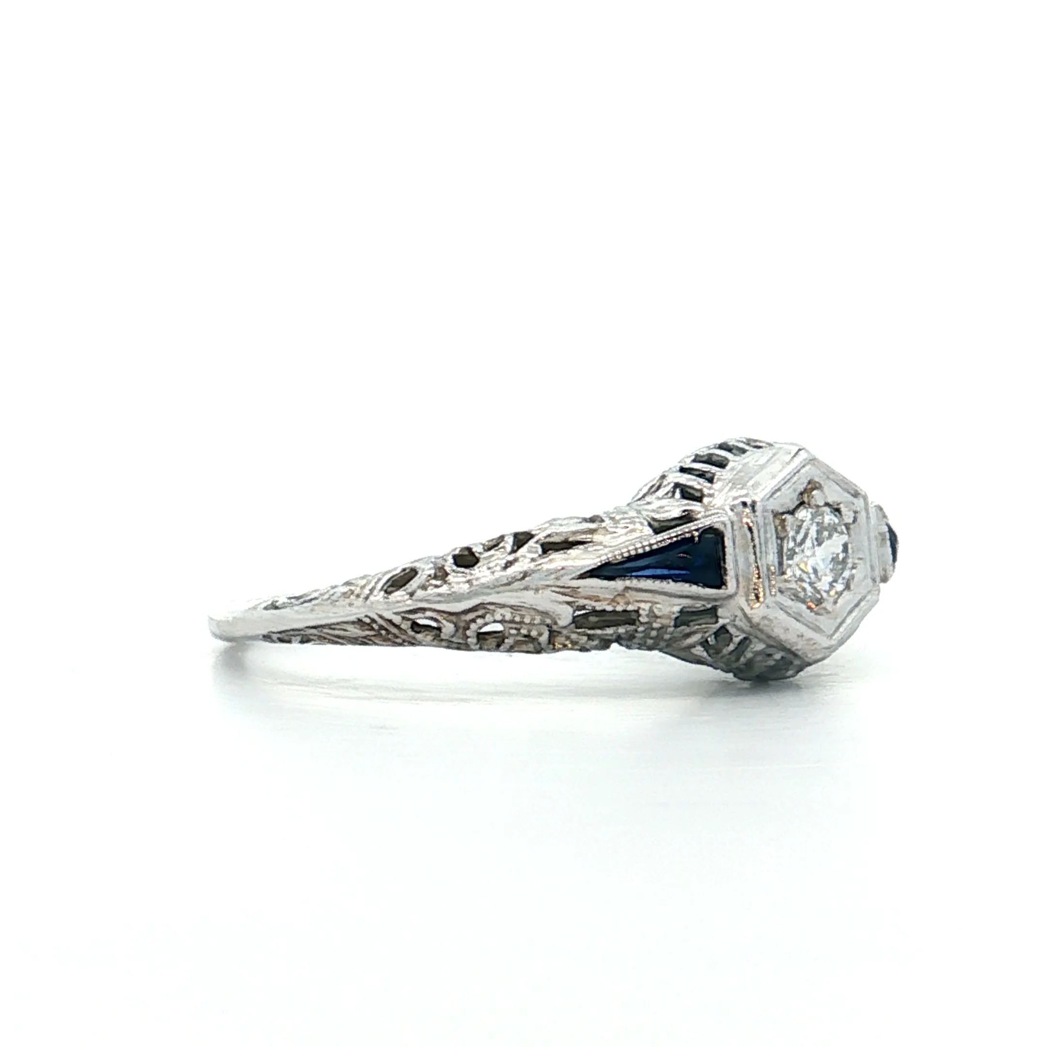 .12 Antique Art Deco Euro Diamond Engagement Ring 18k - Image 3