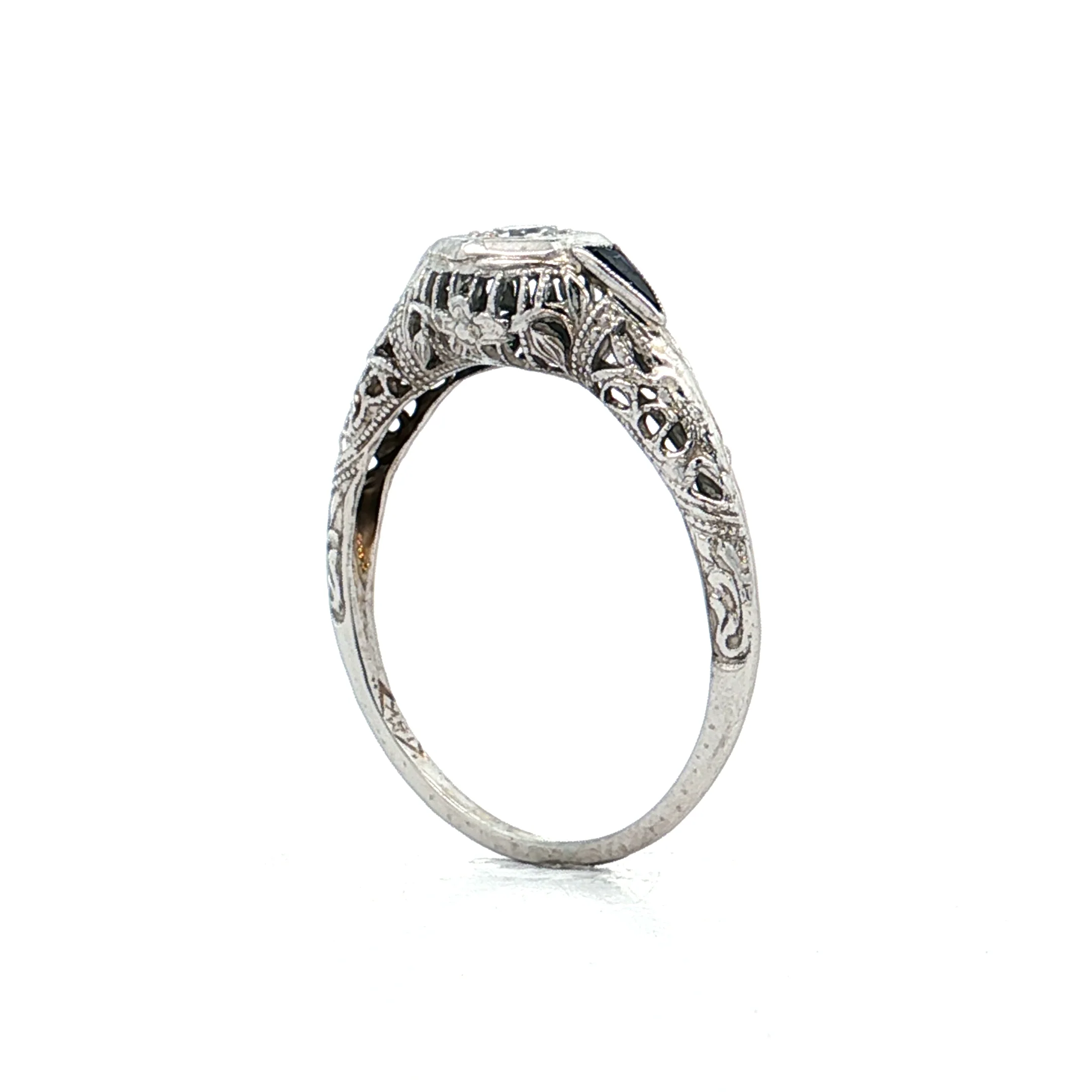 .12 Antique Art Deco Euro Diamond Engagement Ring 18k - Image 5