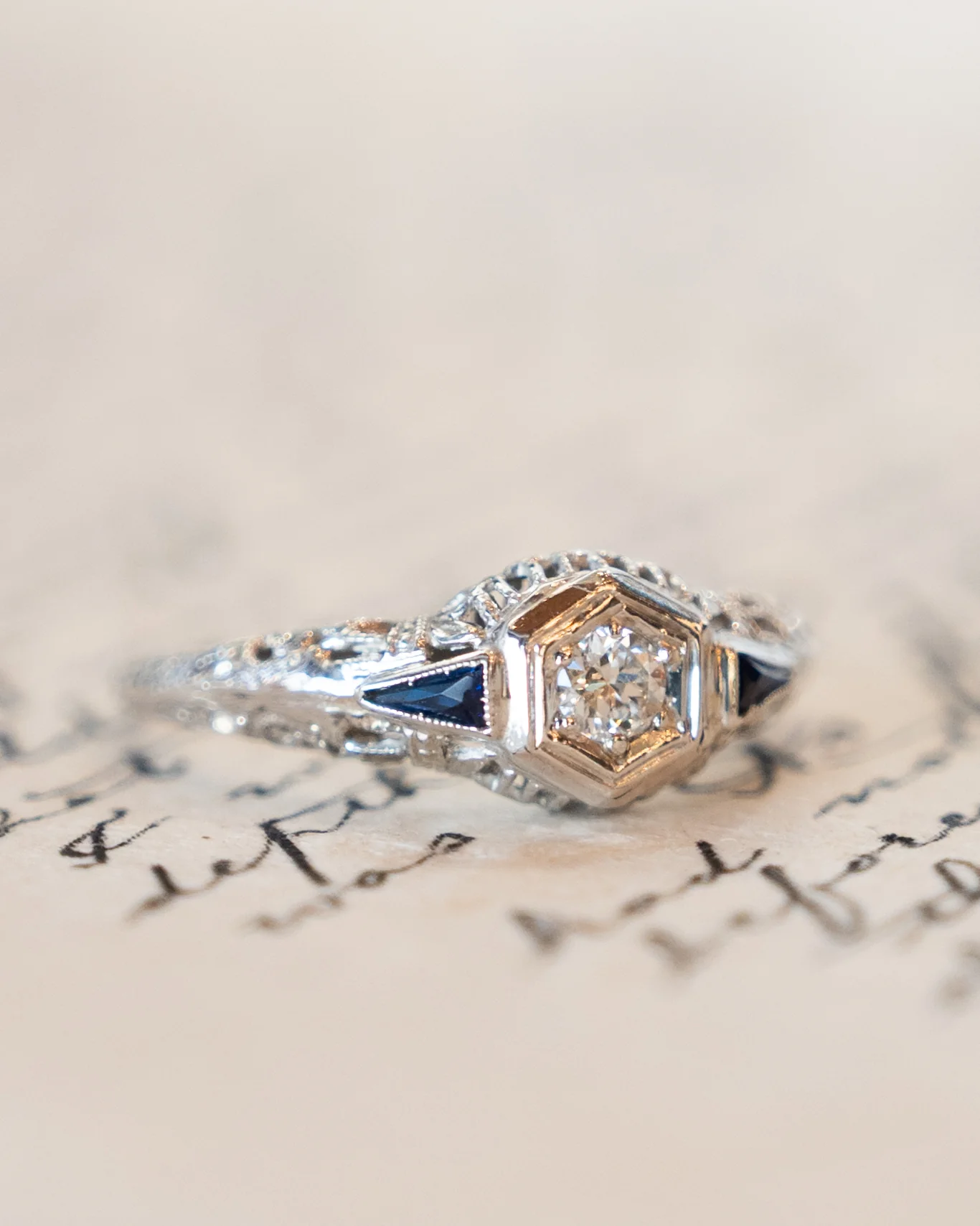 .12 Antique Art Deco Euro Diamond Engagement Ring 18k - Image 6