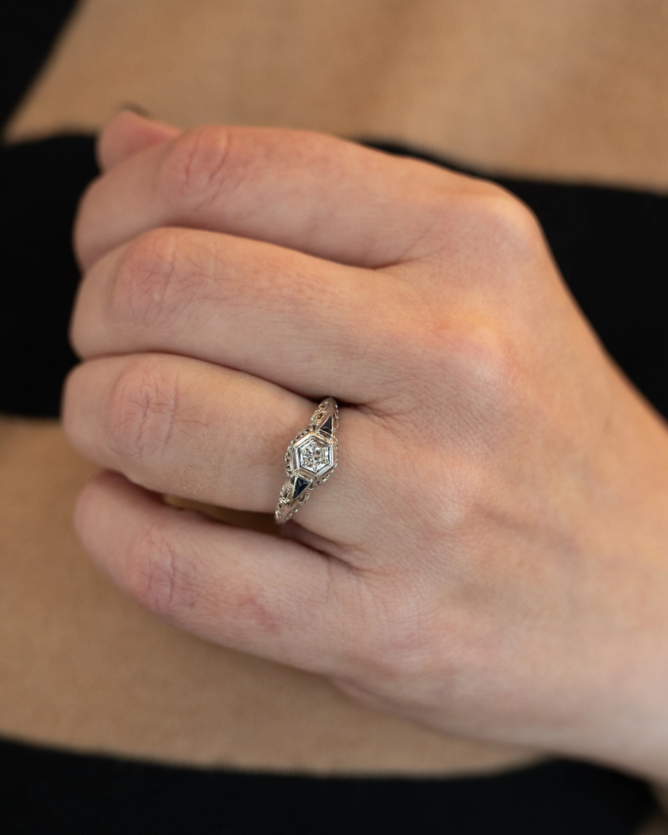 .12 Antique Art Deco Euro Diamond Engagement Ring 18k - Image 7