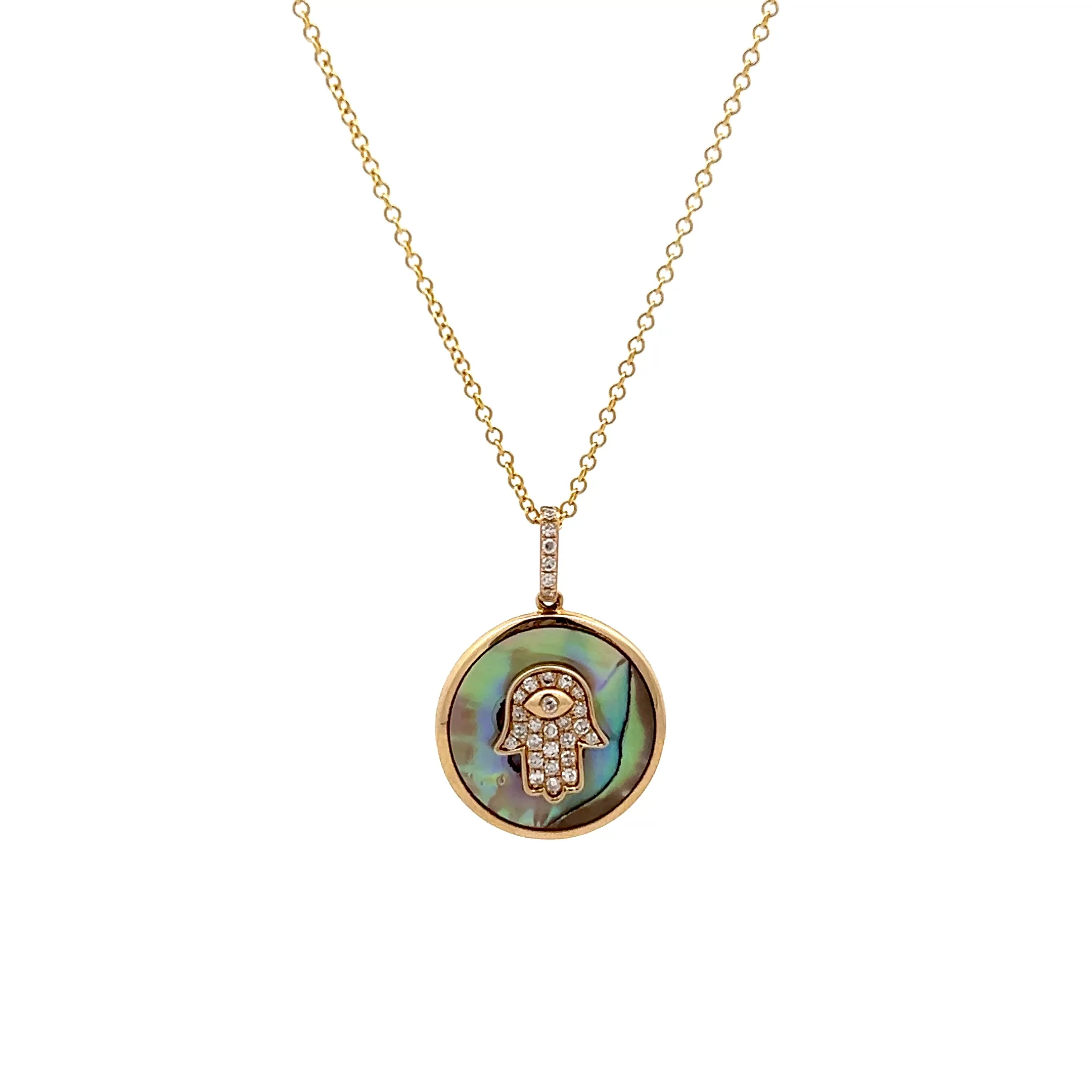.12 Diamond Hamsa Pendant Necklace in 14k Yellow Gold