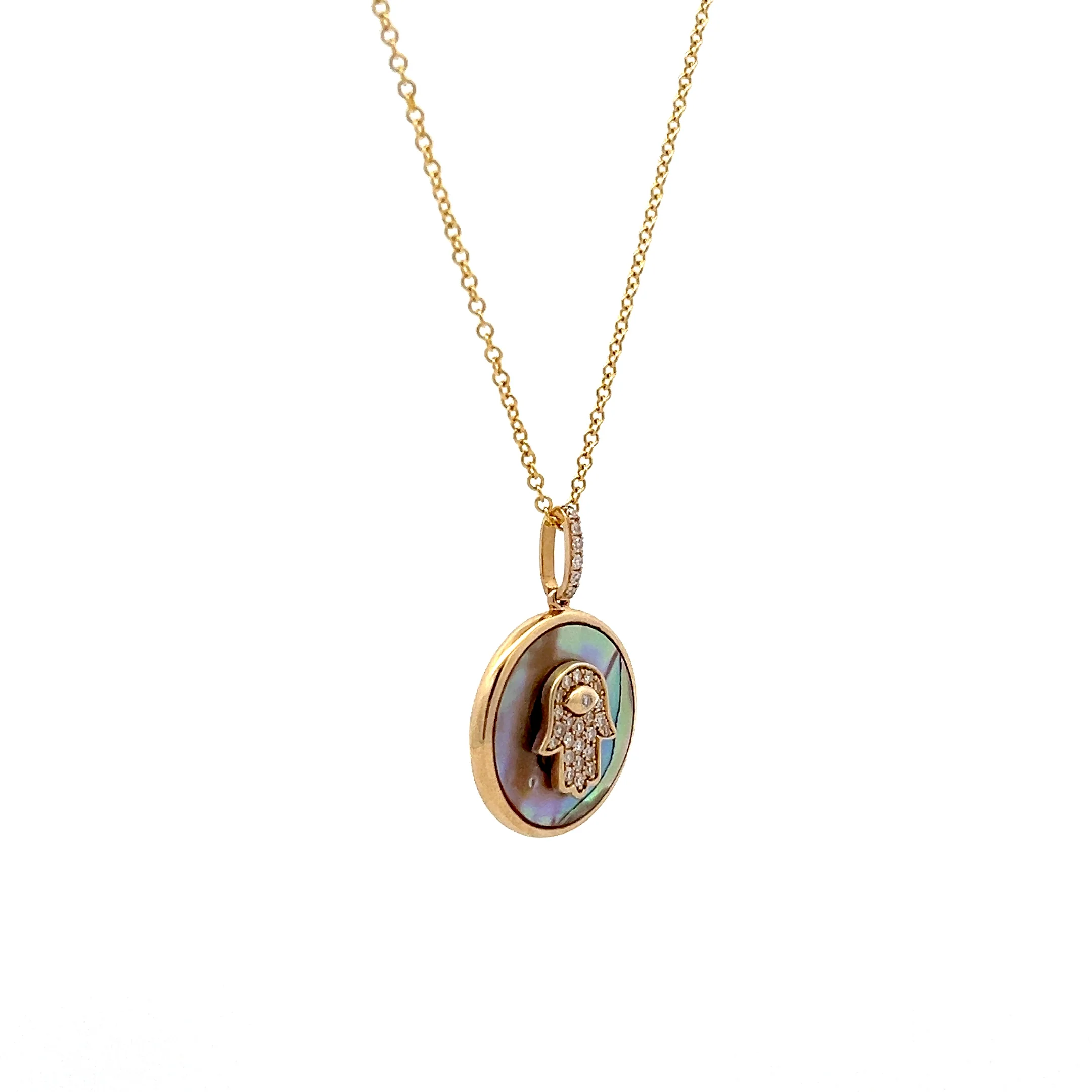.12 Diamond Hamsa Pendant Necklace in 14k Yellow Gold - Image 3