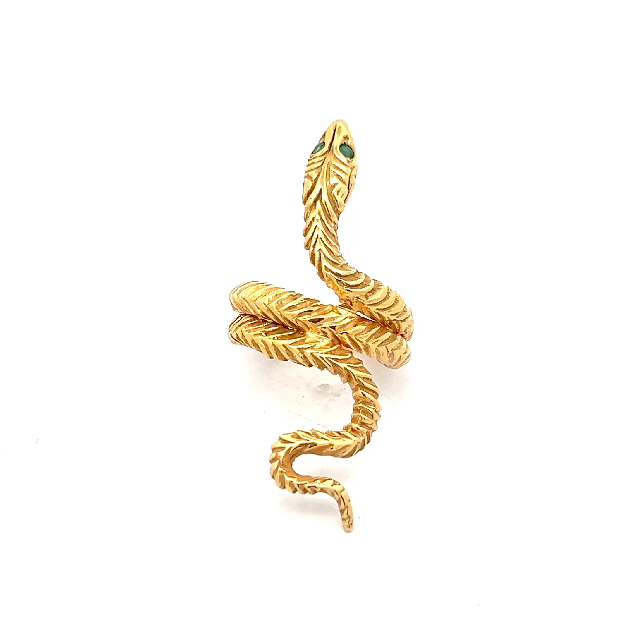 .12 Emerald Snake Right Hand Ring in 14k Yellow Gold