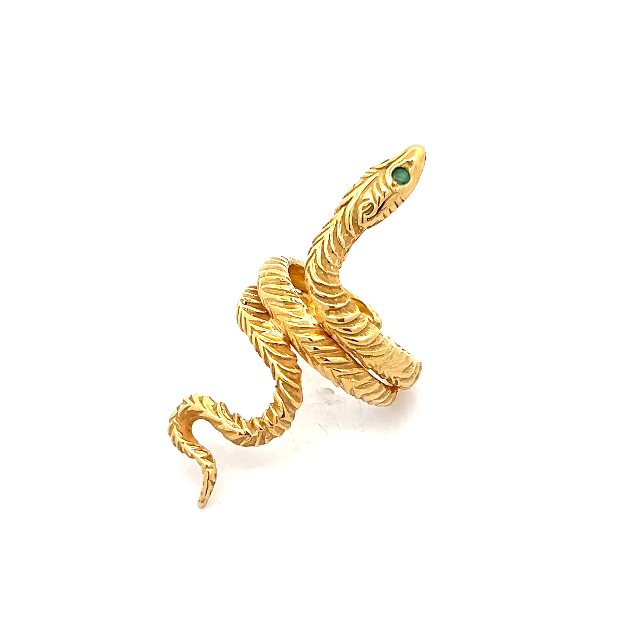 .12 Emerald Snake Right Hand Ring in 14k Yellow Gold - Image 3