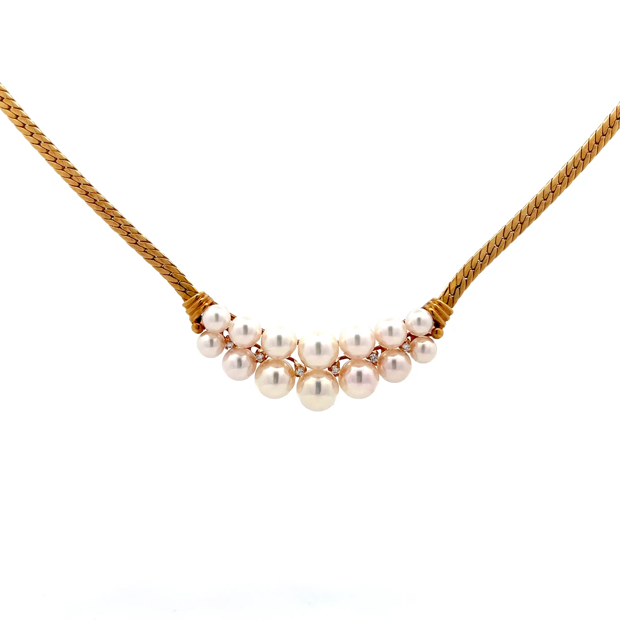 .12 Pearl & Diamond Necklace in 18k Yellow Gold