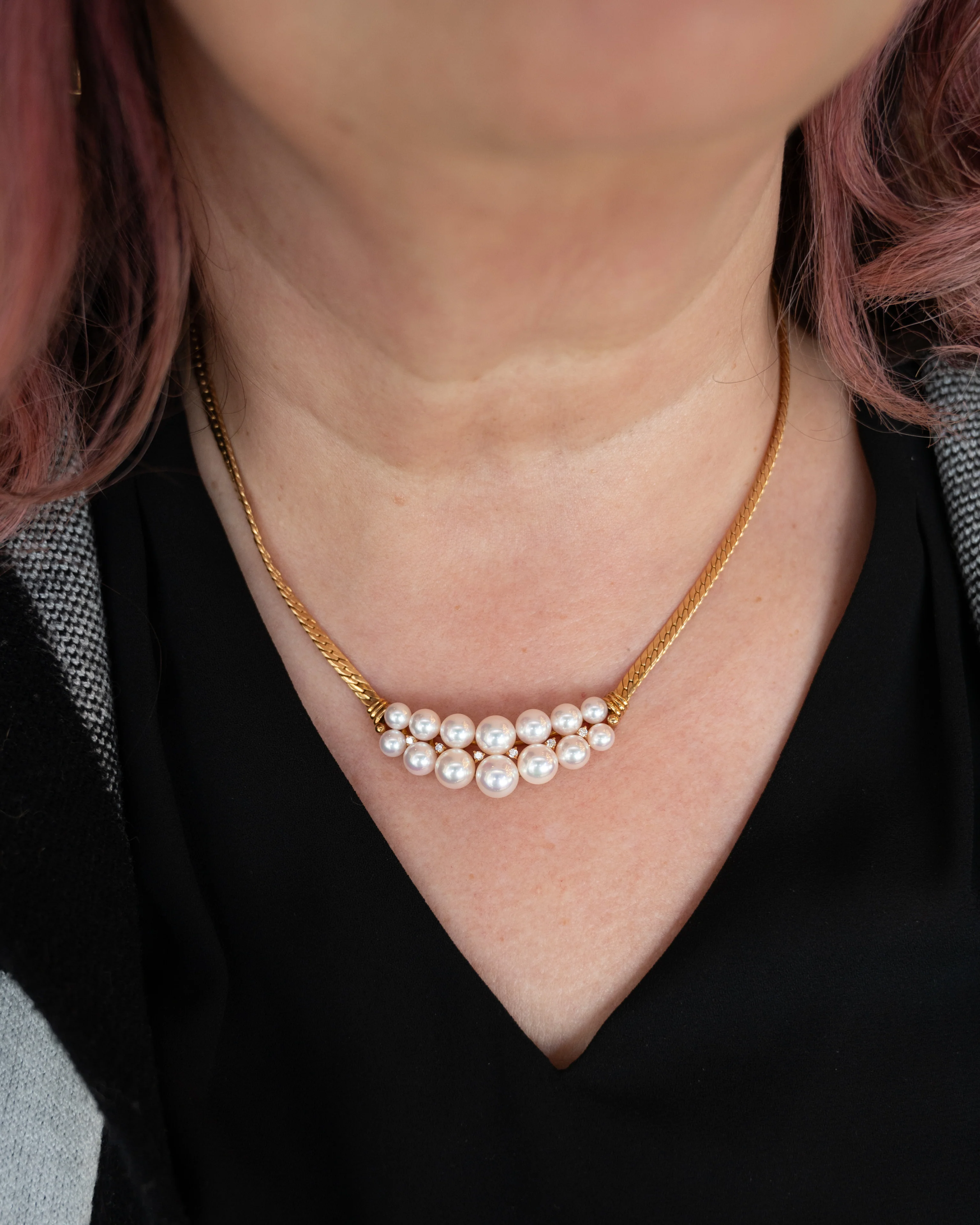 .12 Pearl & Diamond Necklace in 18k Yellow Gold - Image 6