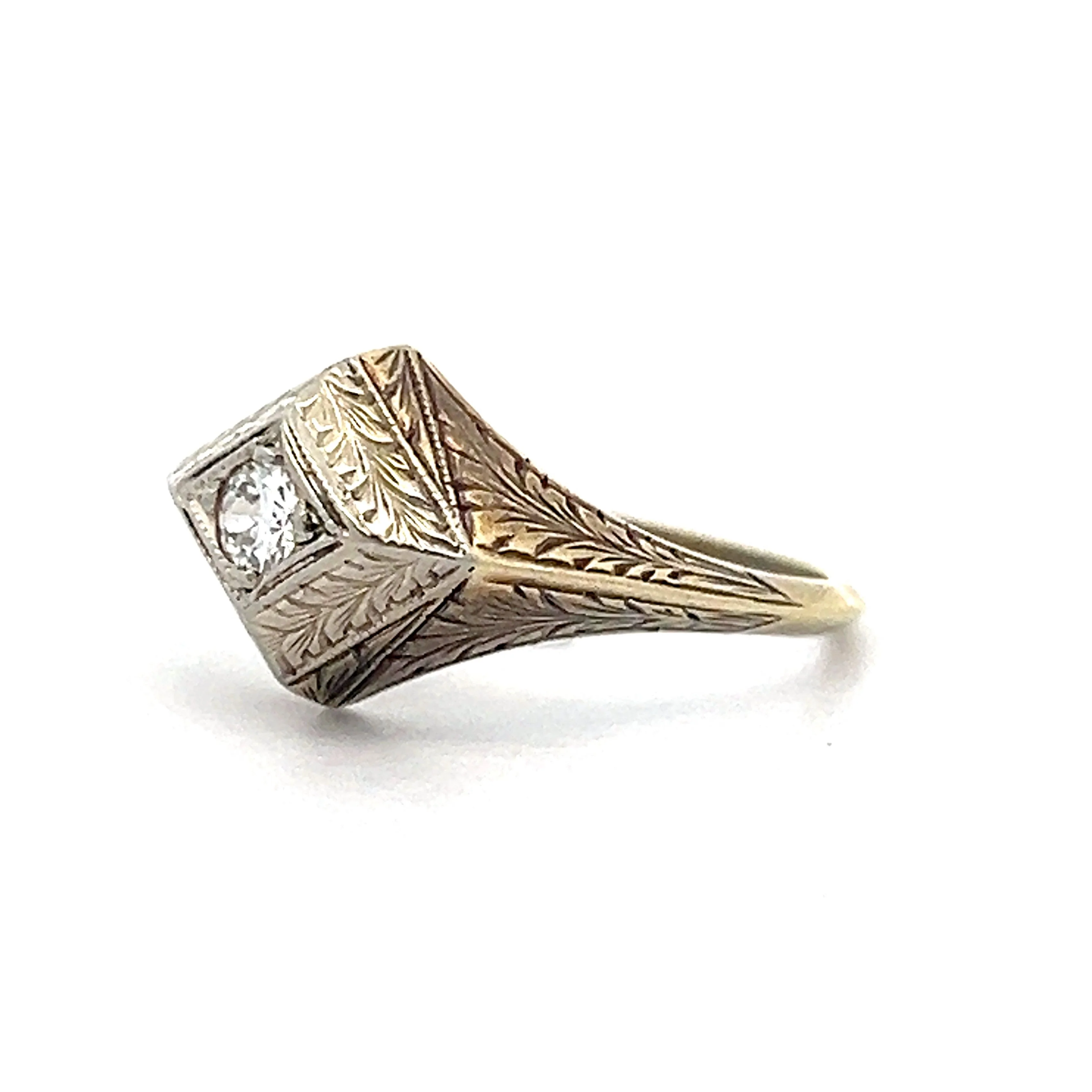 .12 Retro Diamond Engagement Ring in Yellow & White Gold - Image 2