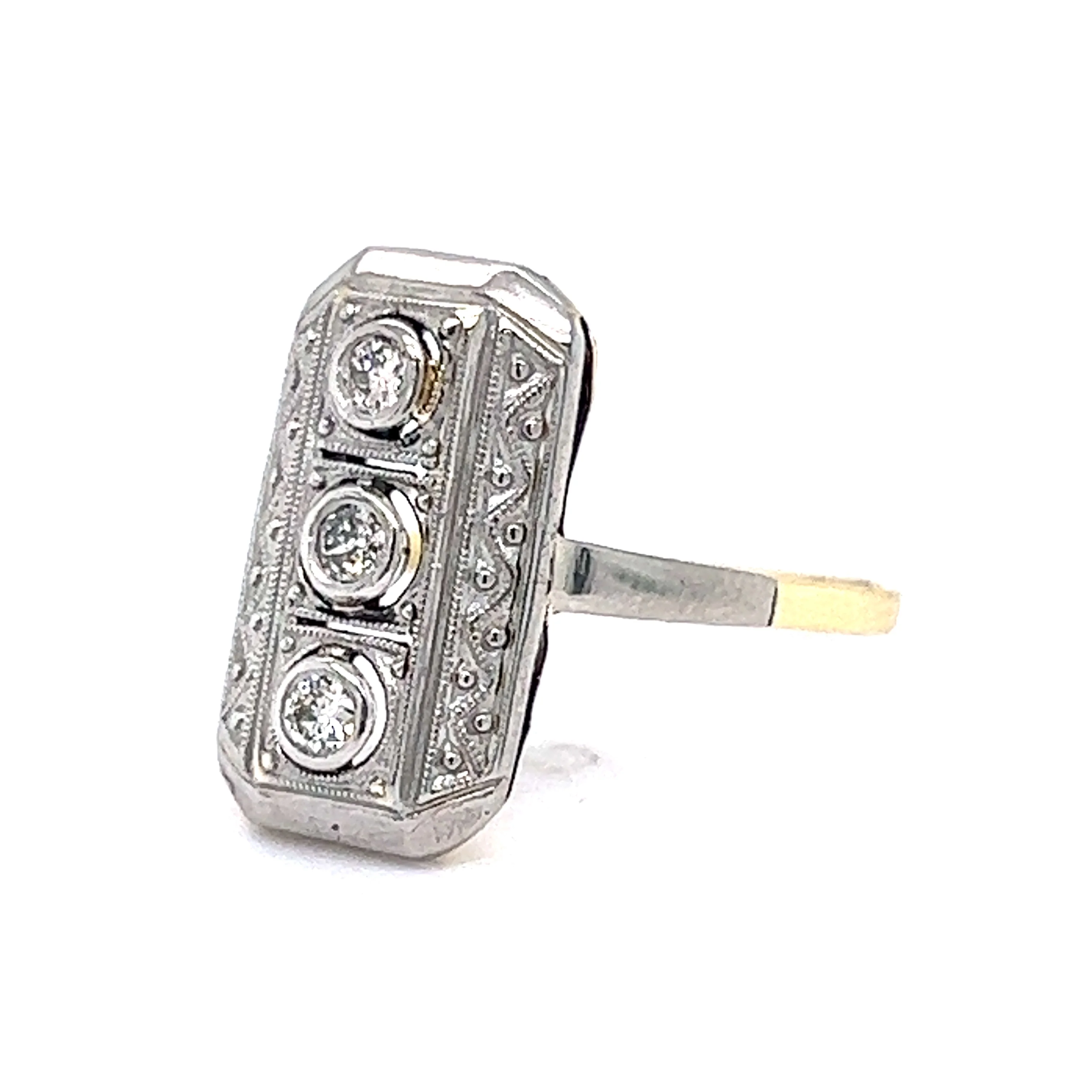 Vintage Art Deco Diamond Right Hand Ring in 14k White & Yellow Gold - Image 2