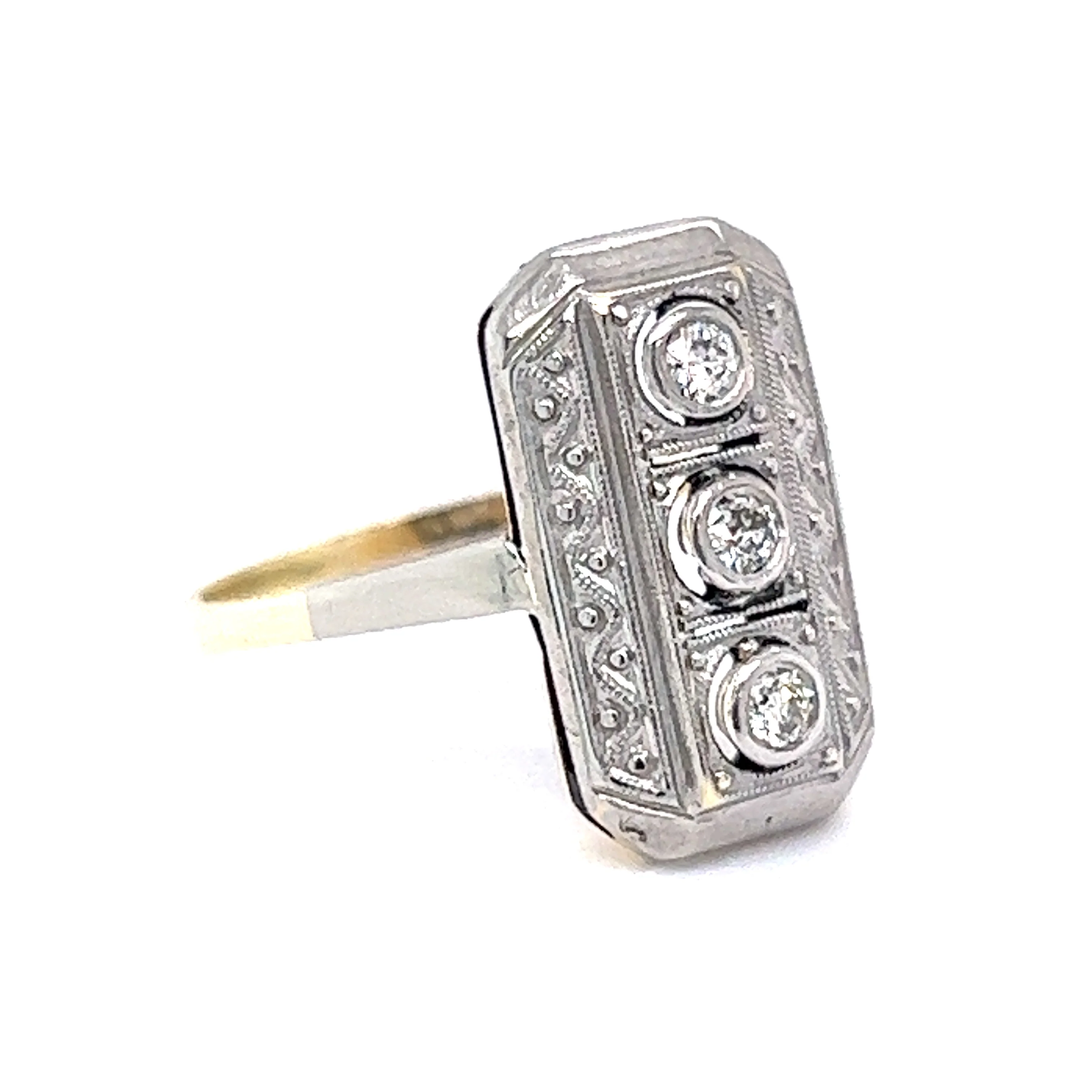 Vintage Art Deco Diamond Right Hand Ring in 14k White & Yellow Gold - Image 3