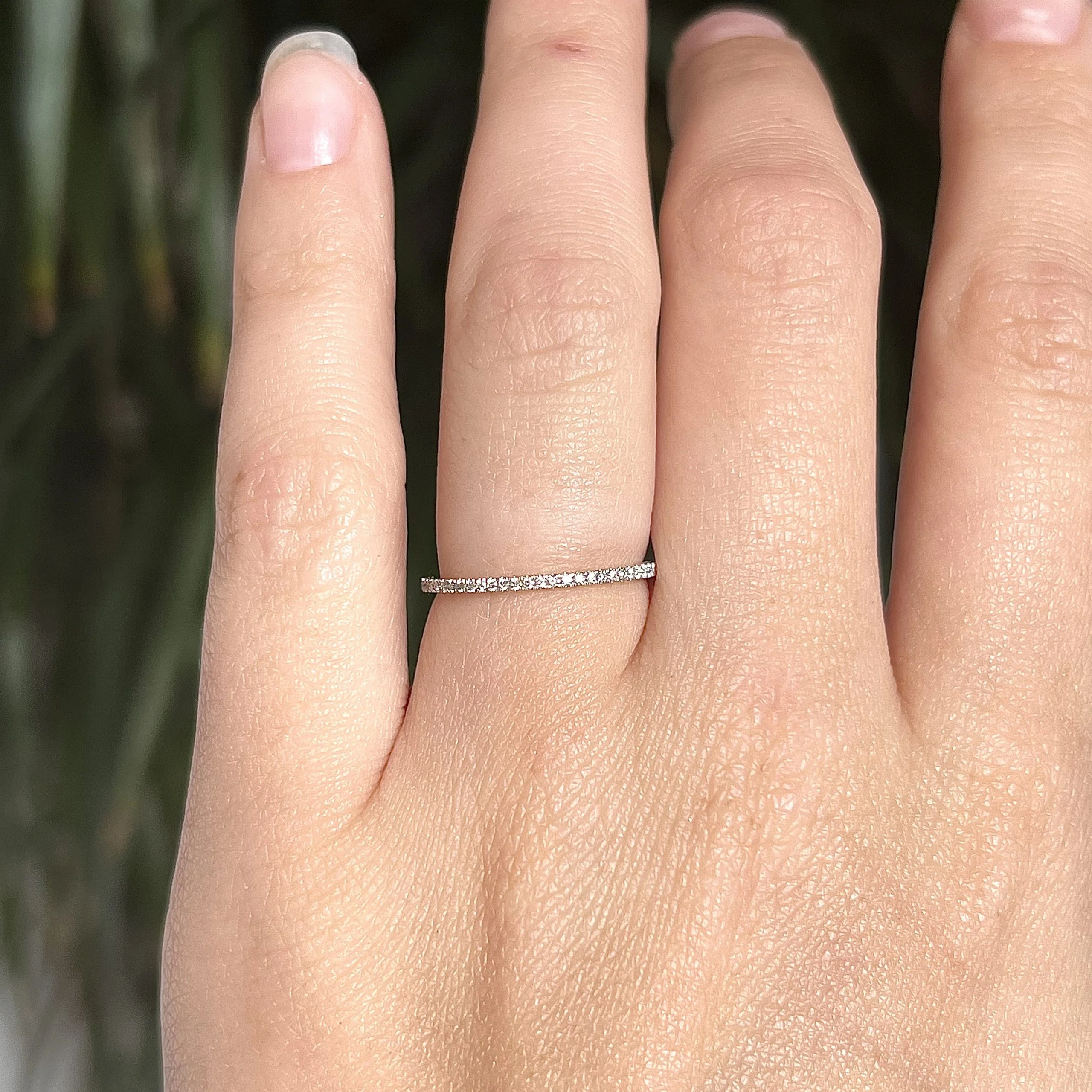 .12 Thin Pave Diamond Wedding Band in 14k White Gold - Image 6