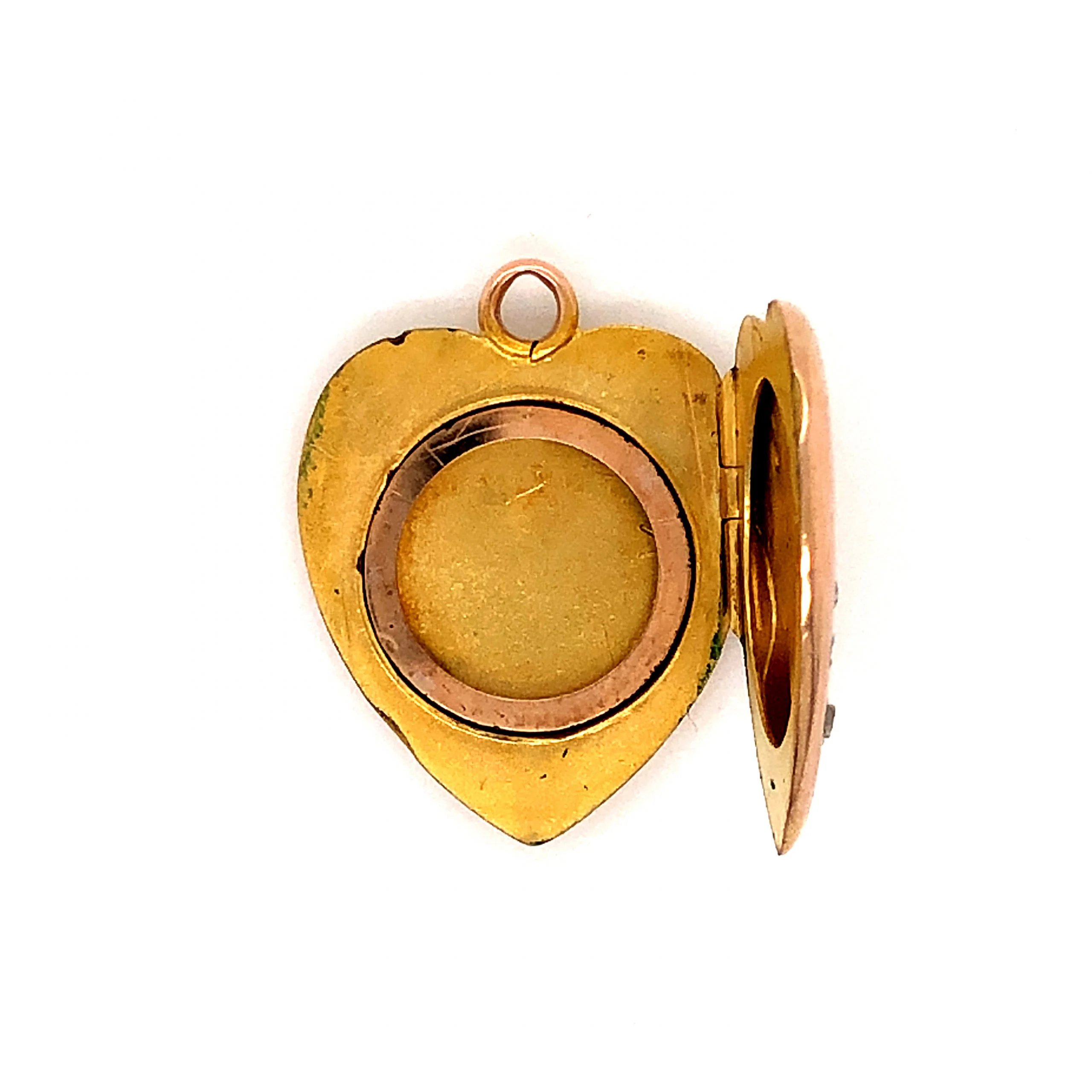 .12 Victorian Old Mine Cut Diamond Heart Locket in 10k Yellow Gold - Image 2
