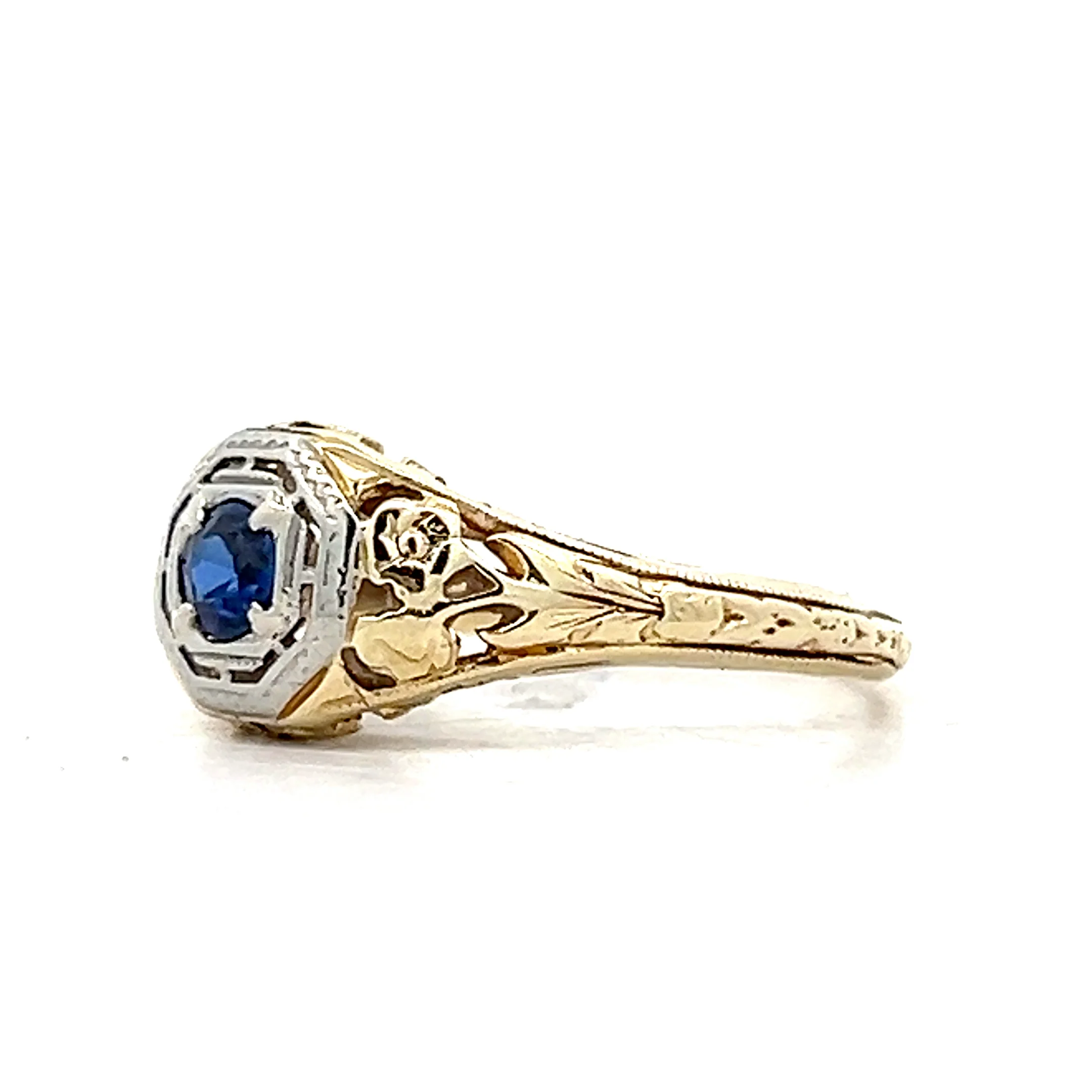 .12 Vintage Art Deco Sapphire Engagement Ring Two-Tone 14k - Image 2
