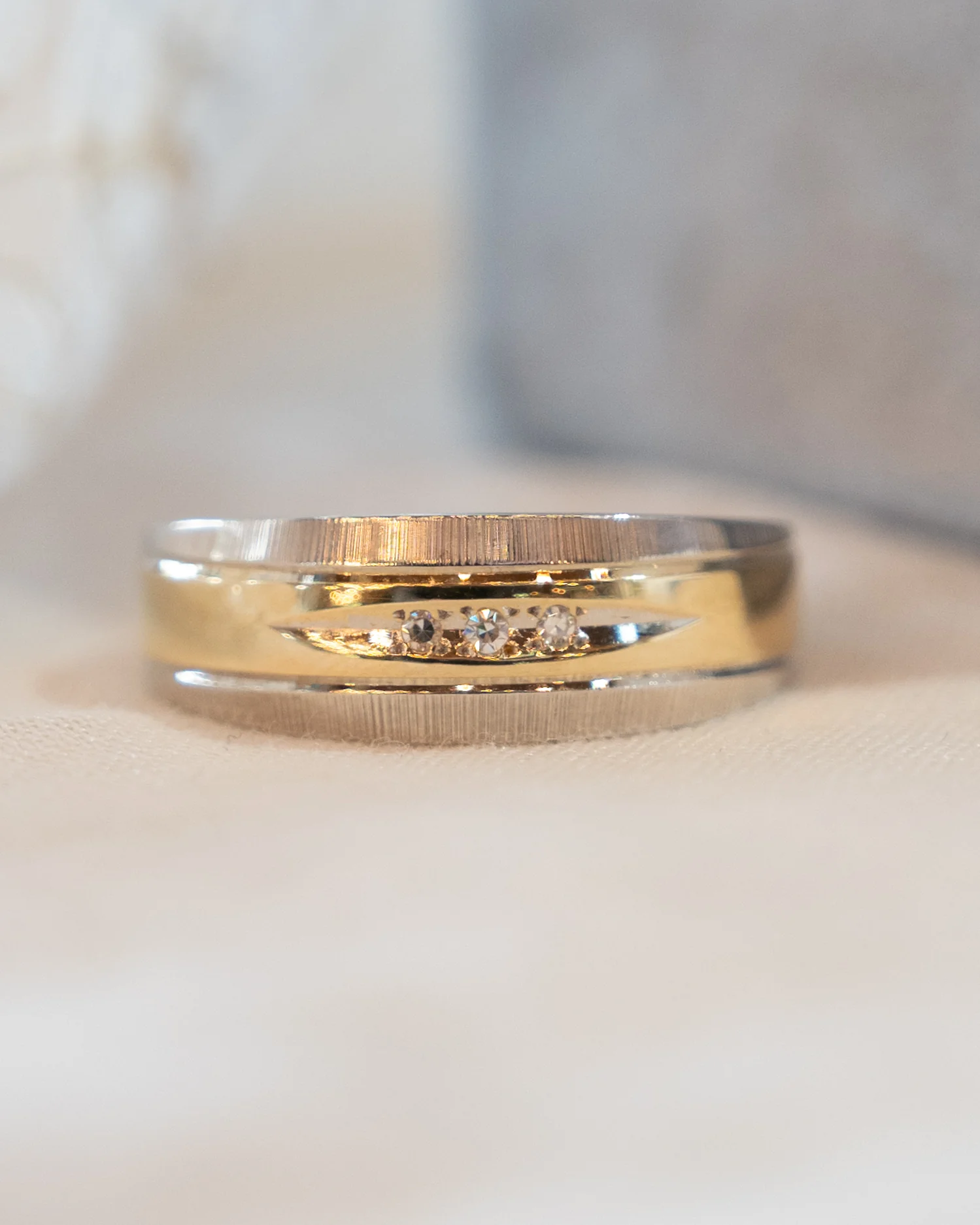.12 Vintage Mens Diamond Wedding Band Two-Tone 14k - Image 6