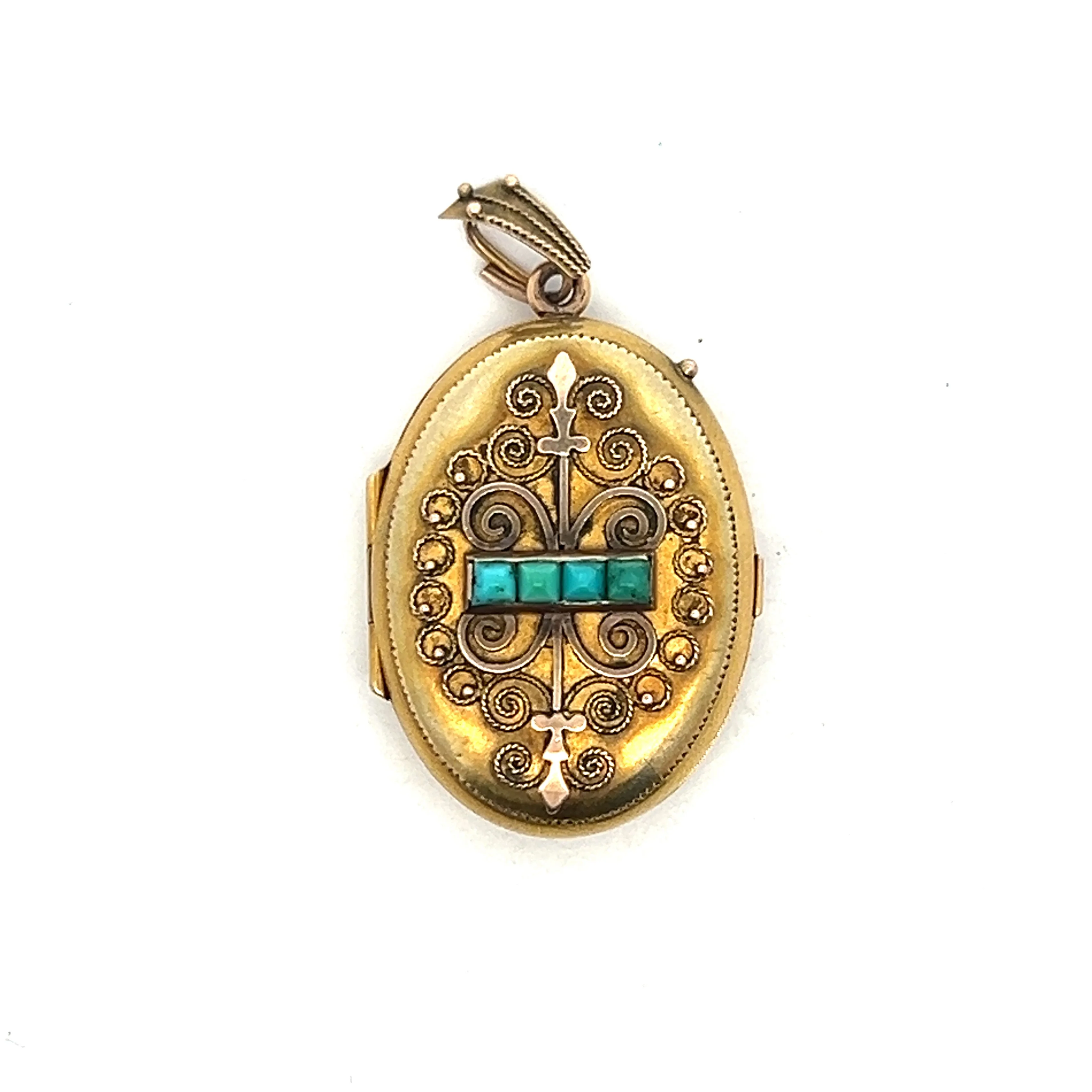 .12 Vintage Victorian Turquoise Pendant in Yellow Gold - Image 4