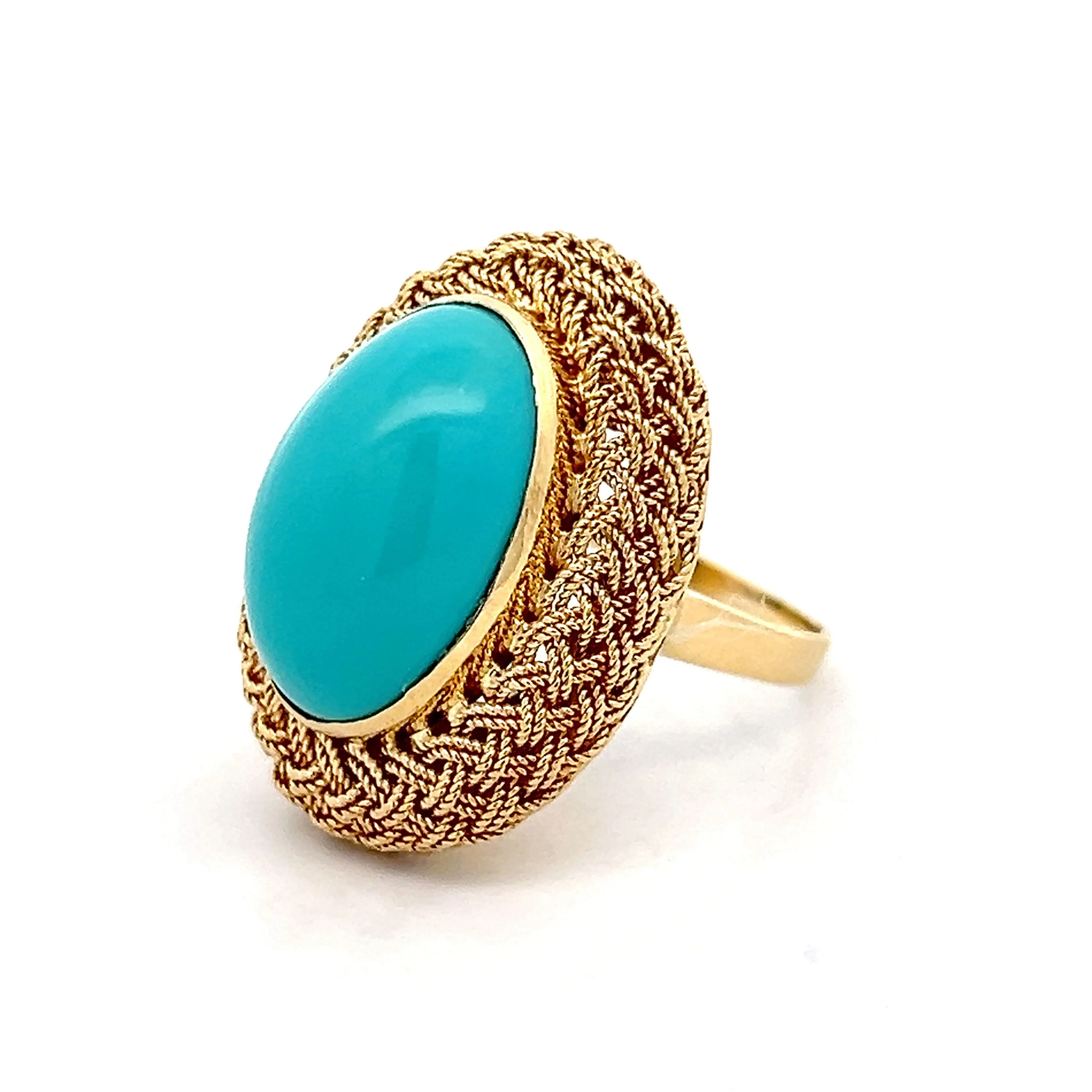 13.06 Vintage Cabochon Cut Turquoise Cocktail Ring in 18k - Image 2