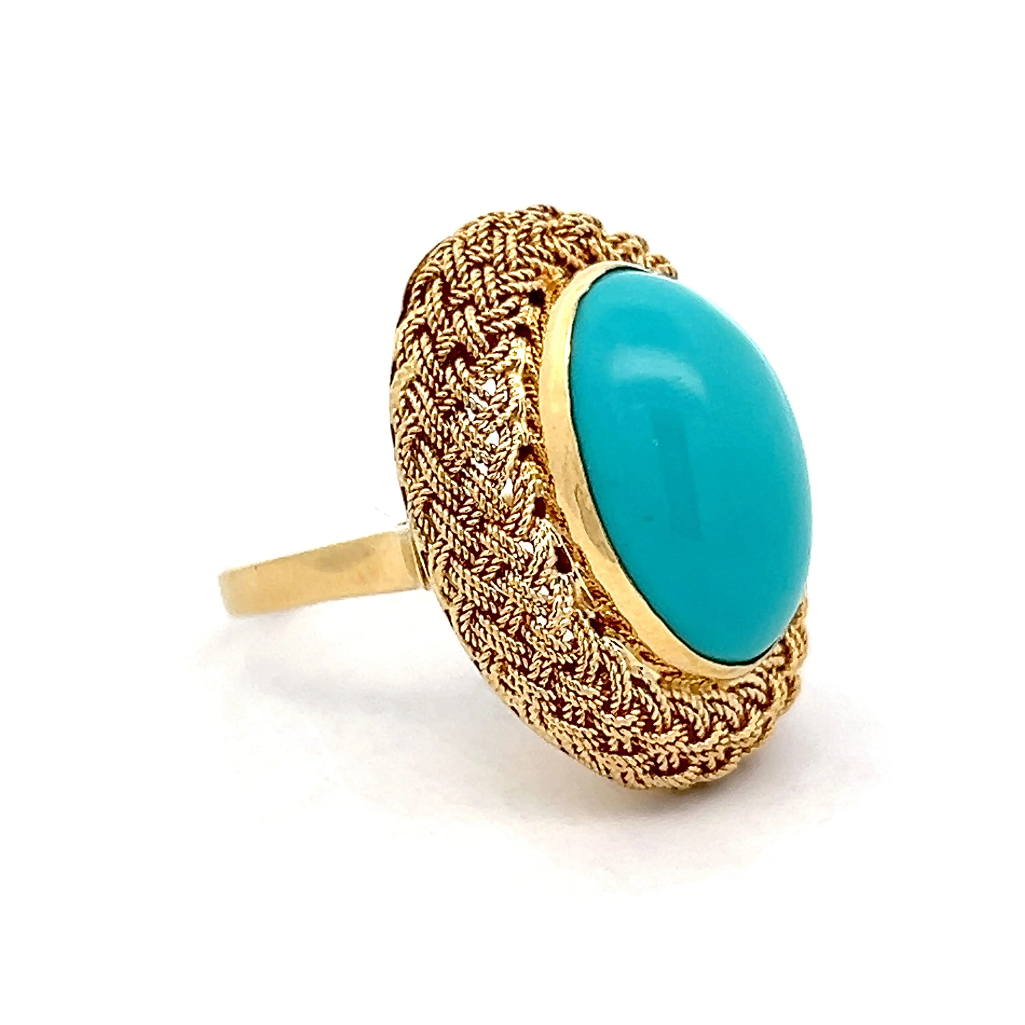 13.06 Vintage Cabochon Cut Turquoise Cocktail Ring in 18k - Image 3