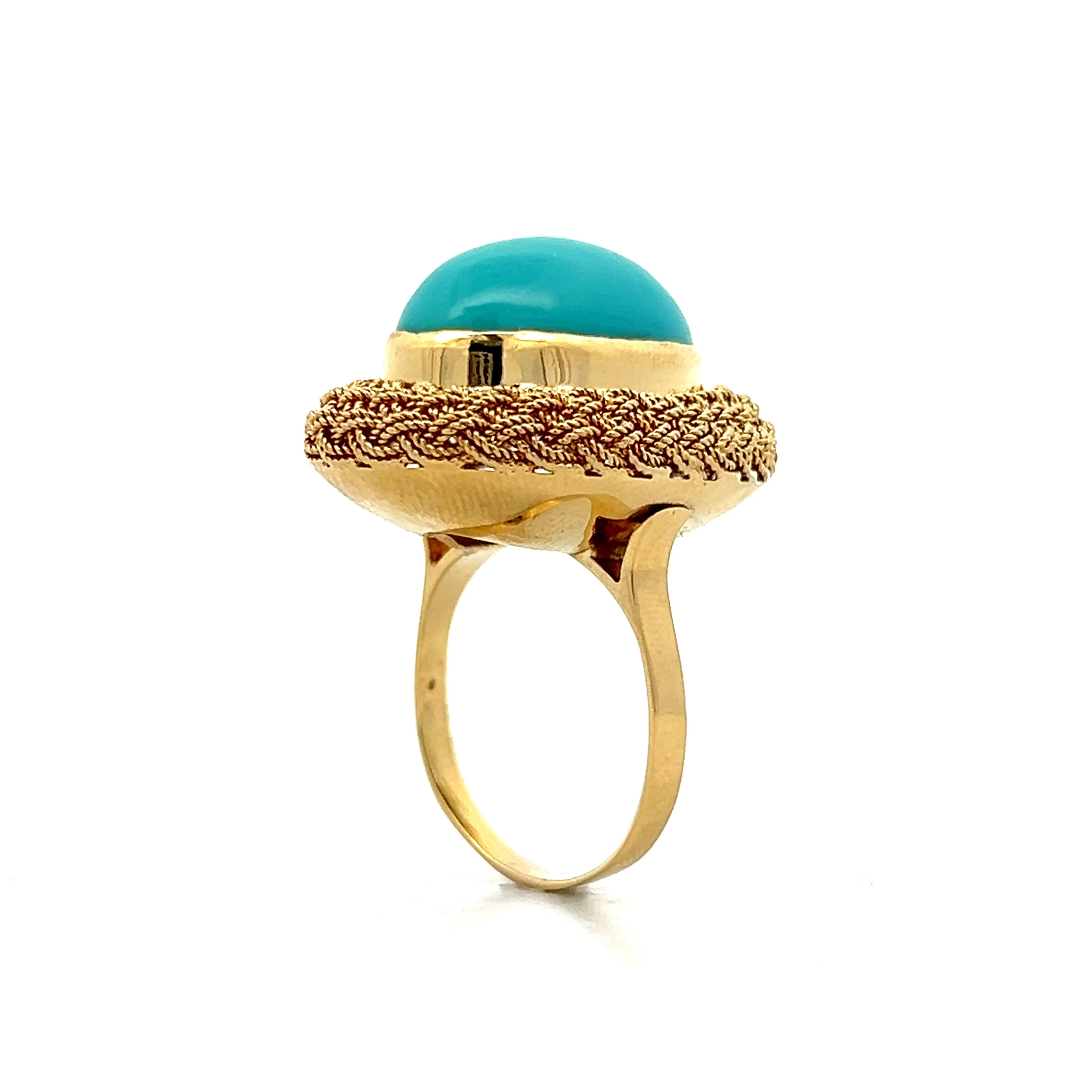 13.06 Vintage Cabochon Cut Turquoise Cocktail Ring in 18k - Image 4