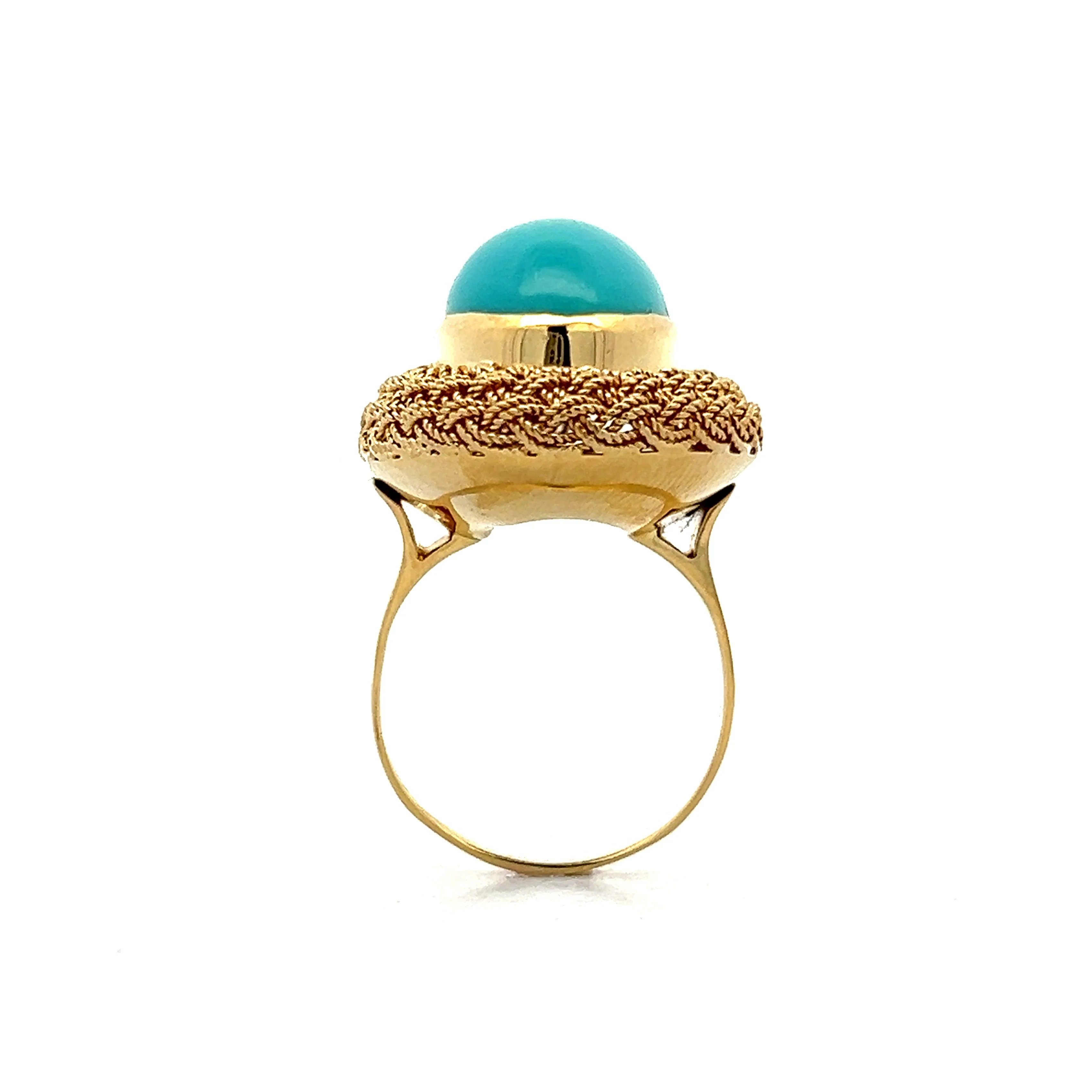 13.06 Vintage Cabochon Cut Turquoise Cocktail Ring in 18k - Image 5