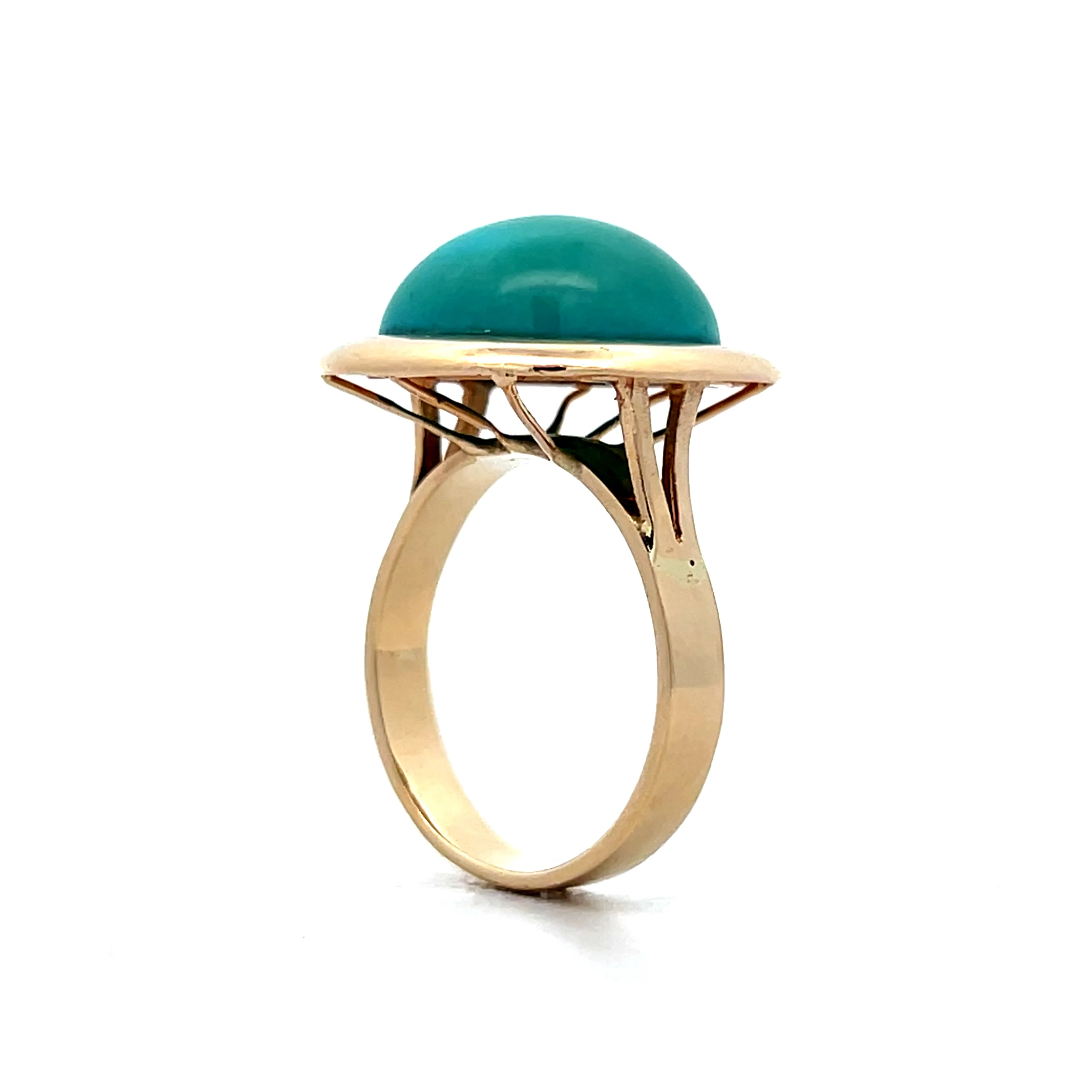 13.20 Cabochon Turquoise Statement Cocktail Ring in 14k - Image 5