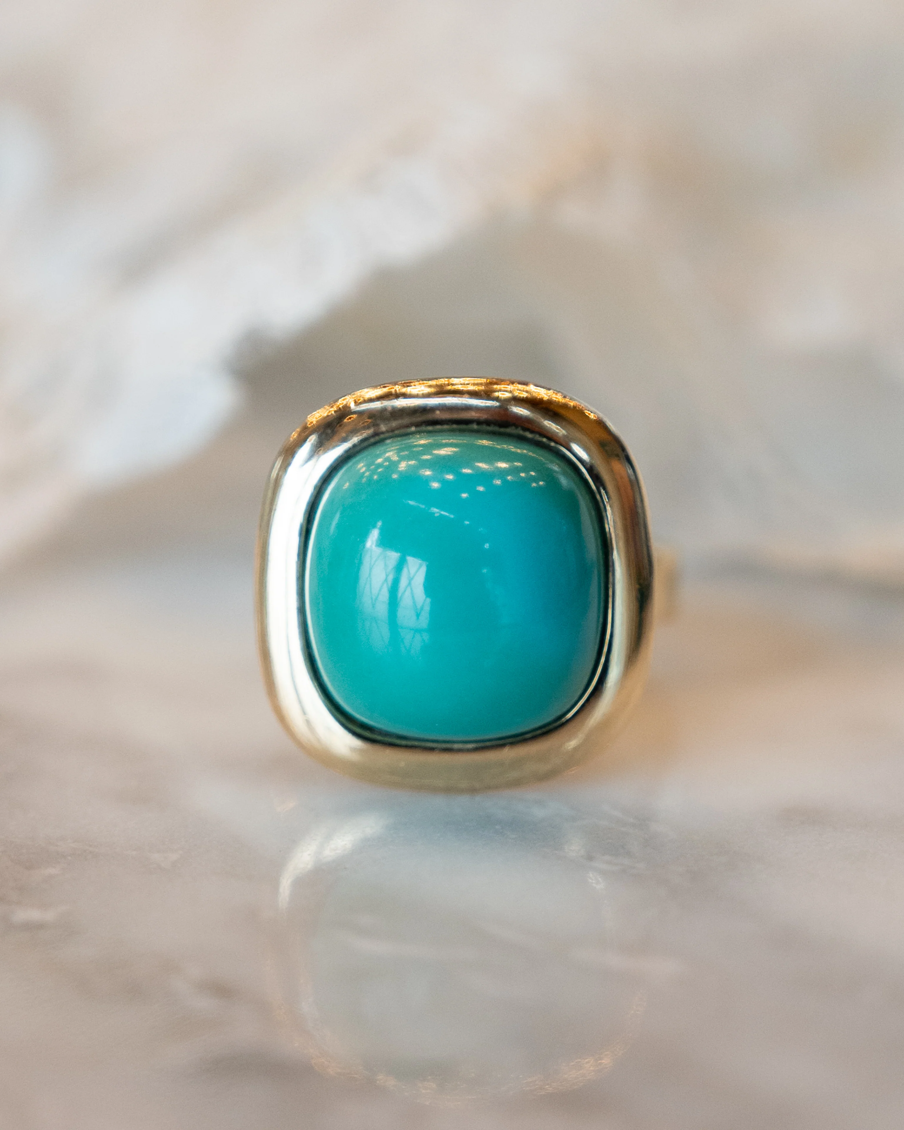 13.20 Cabochon Turquoise Statement Cocktail Ring in 14k - Image 6