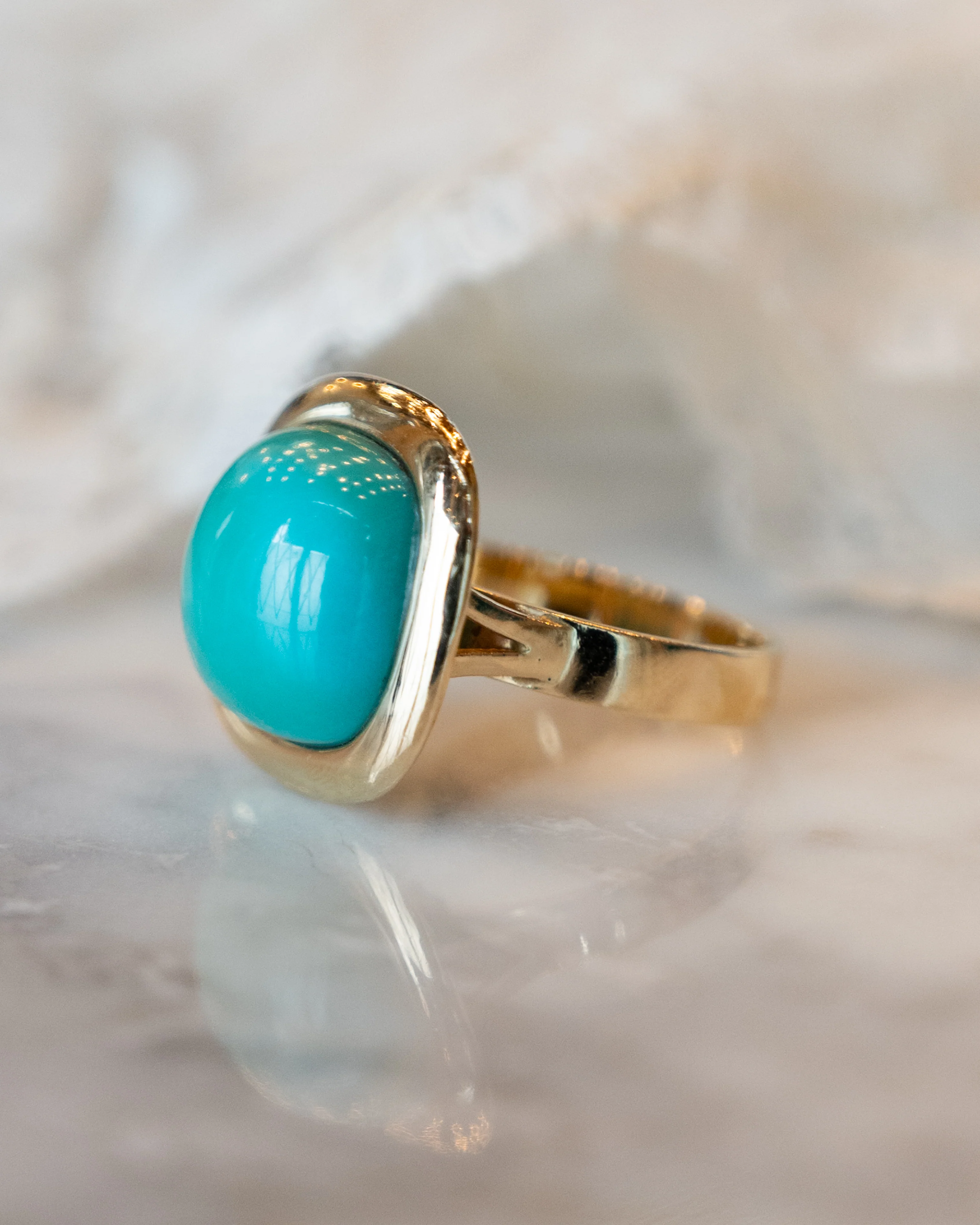 13.20 Cabochon Turquoise Statement Cocktail Ring in 14k - Image 7