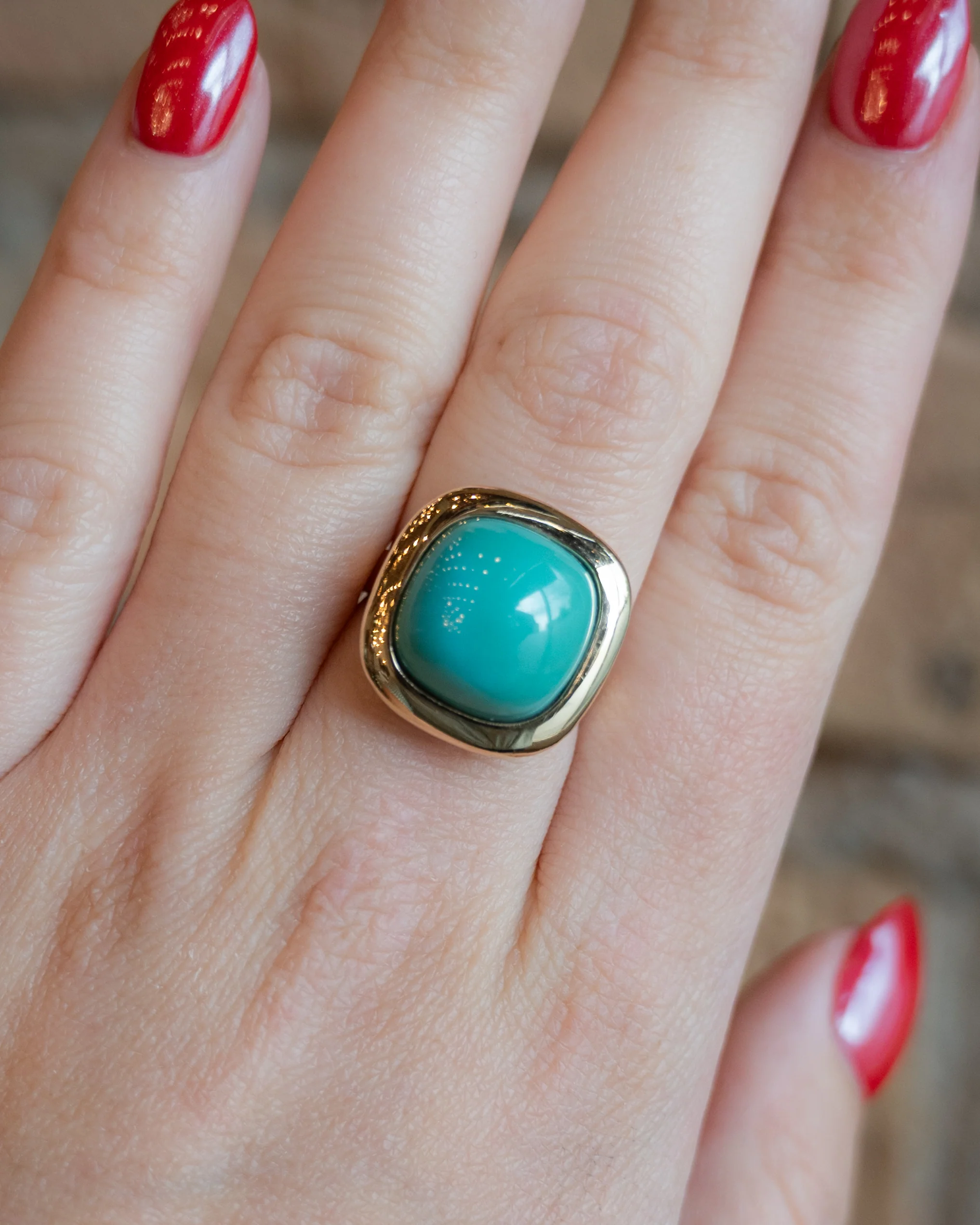 13.20 Cabochon Turquoise Statement Cocktail Ring in 14k - Image 8