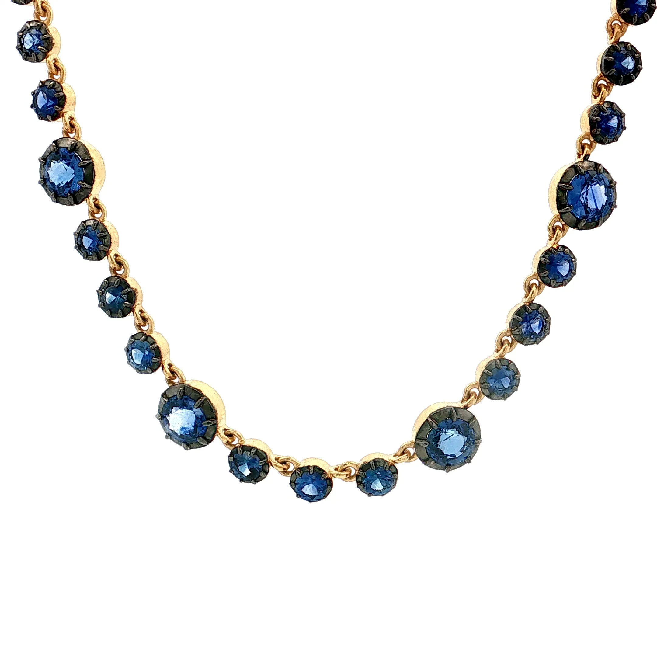 13.98 Blue Sapphire Statement Necklace 18k Yellow Gold