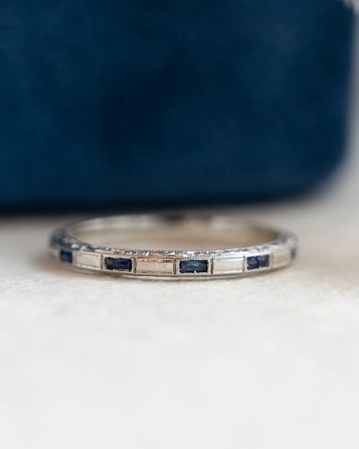 .13 Antique Art Deco Sapphire Wedding Band Platinum - Image 6