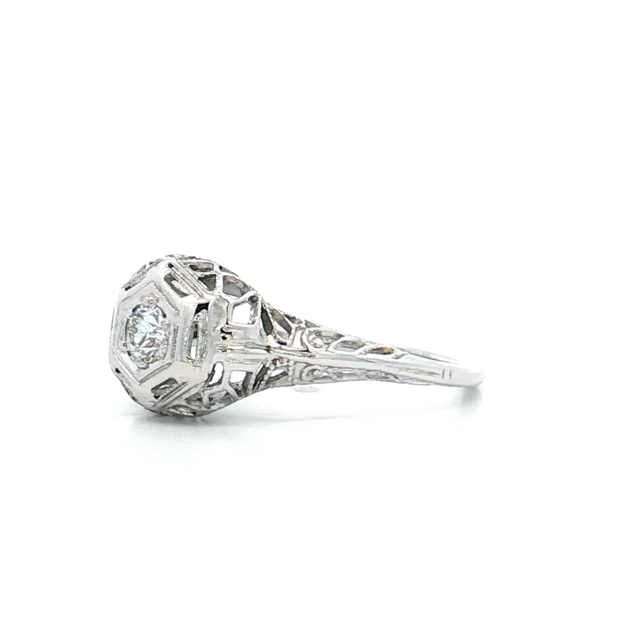 .13 Antique Deco Diamond Solitaire Engagement Ring 18k - Image 2