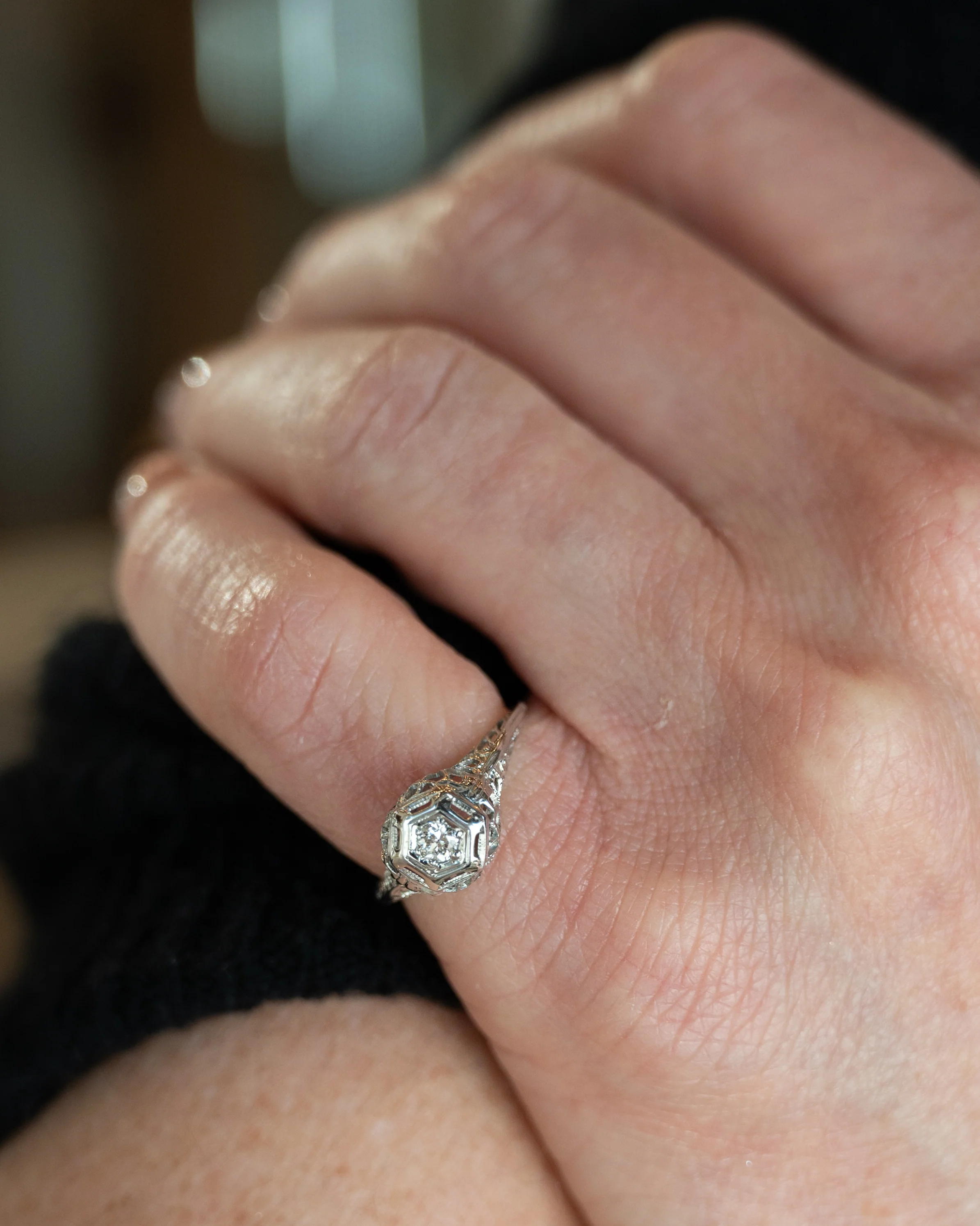 .13 Antique Deco Diamond Solitaire Engagement Ring 18k - Image 7