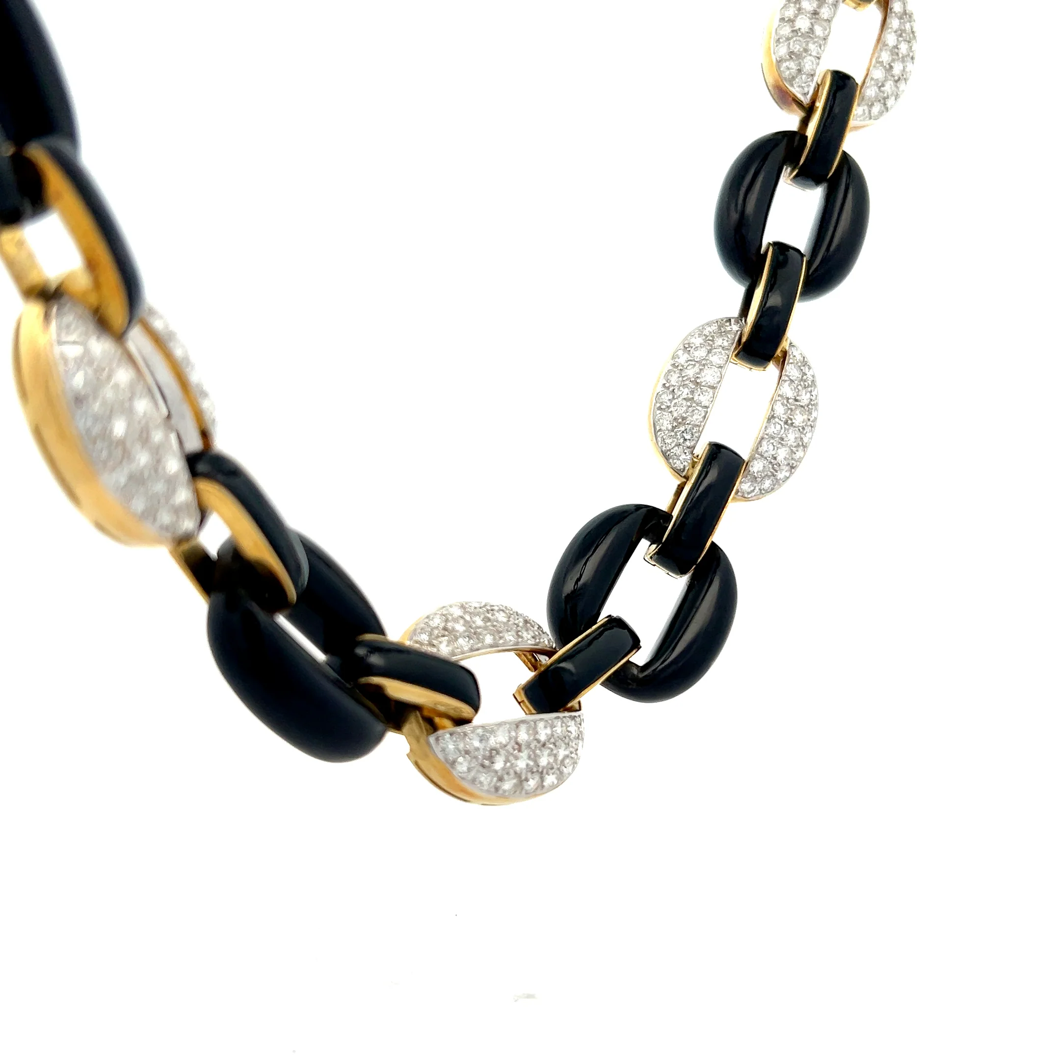 13 Carat Pave Diamond & Onyx Necklace 18k Yellow Gold - Image 3