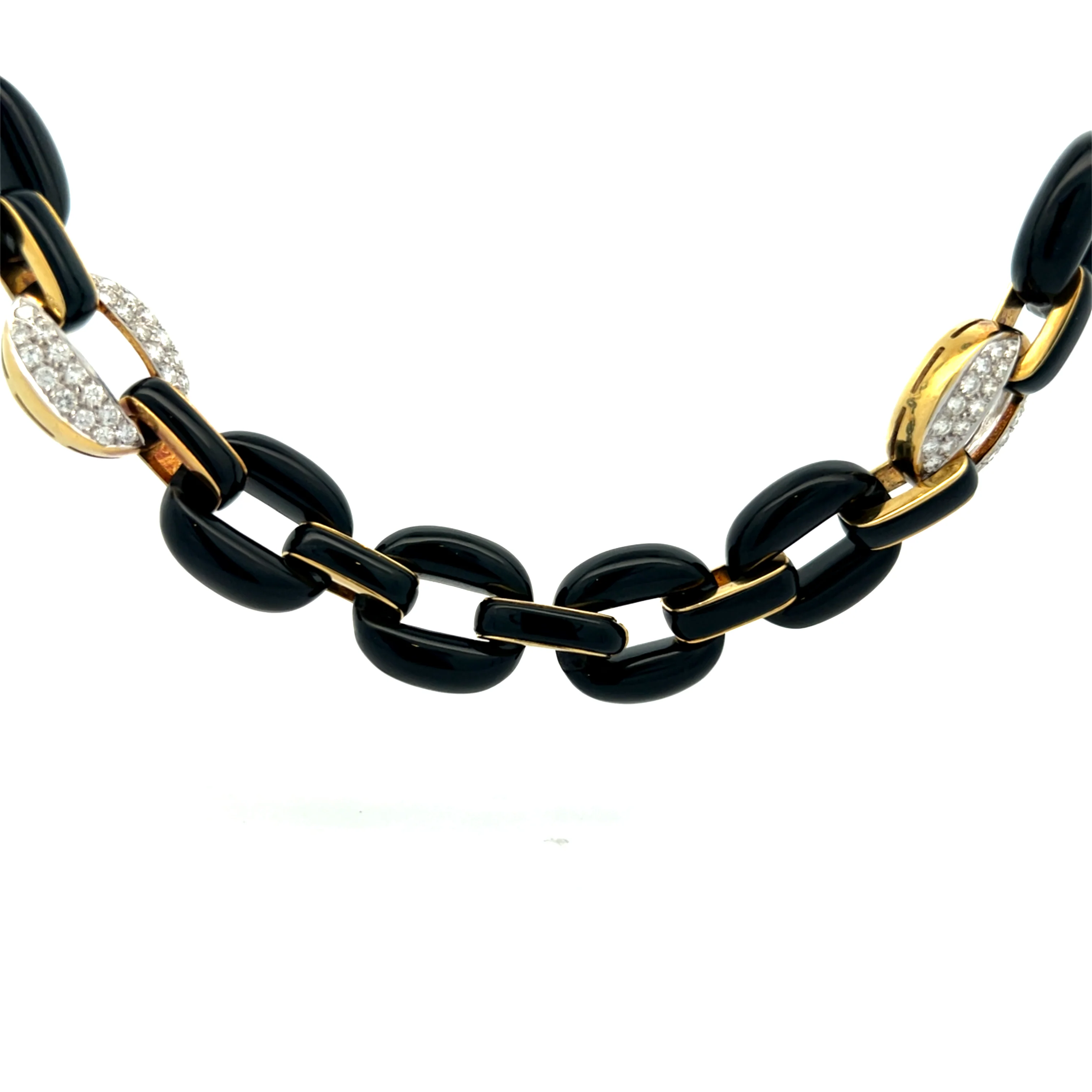 13 Carat Pave Diamond & Onyx Necklace 18k Yellow Gold - Image 4