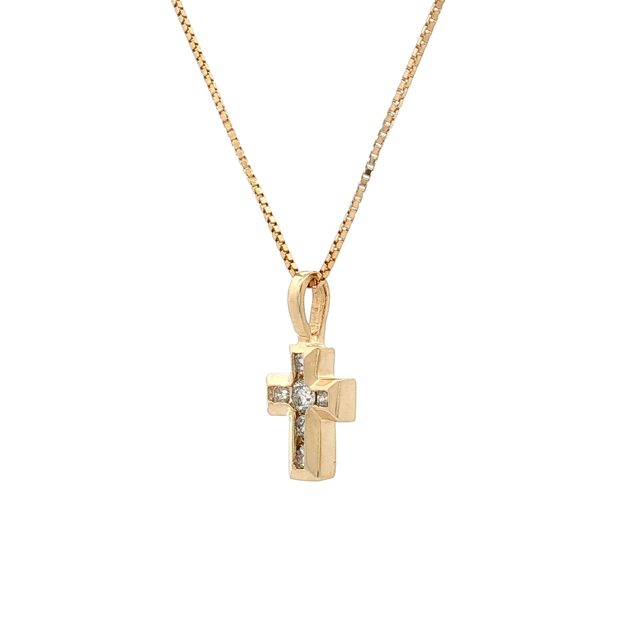 .13 Diamond Cross Pendant Necklace 14k Yellow Gold - Image 2