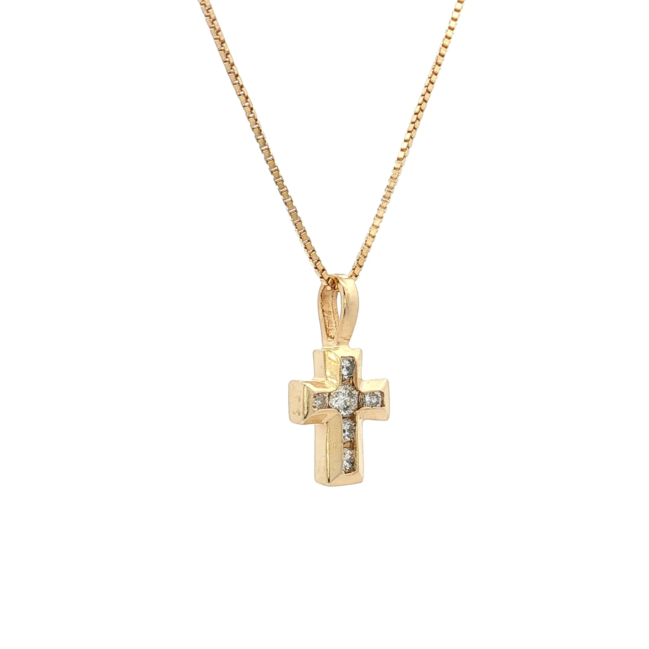 .13 Diamond Cross Pendant Necklace 14k Yellow Gold - Image 3