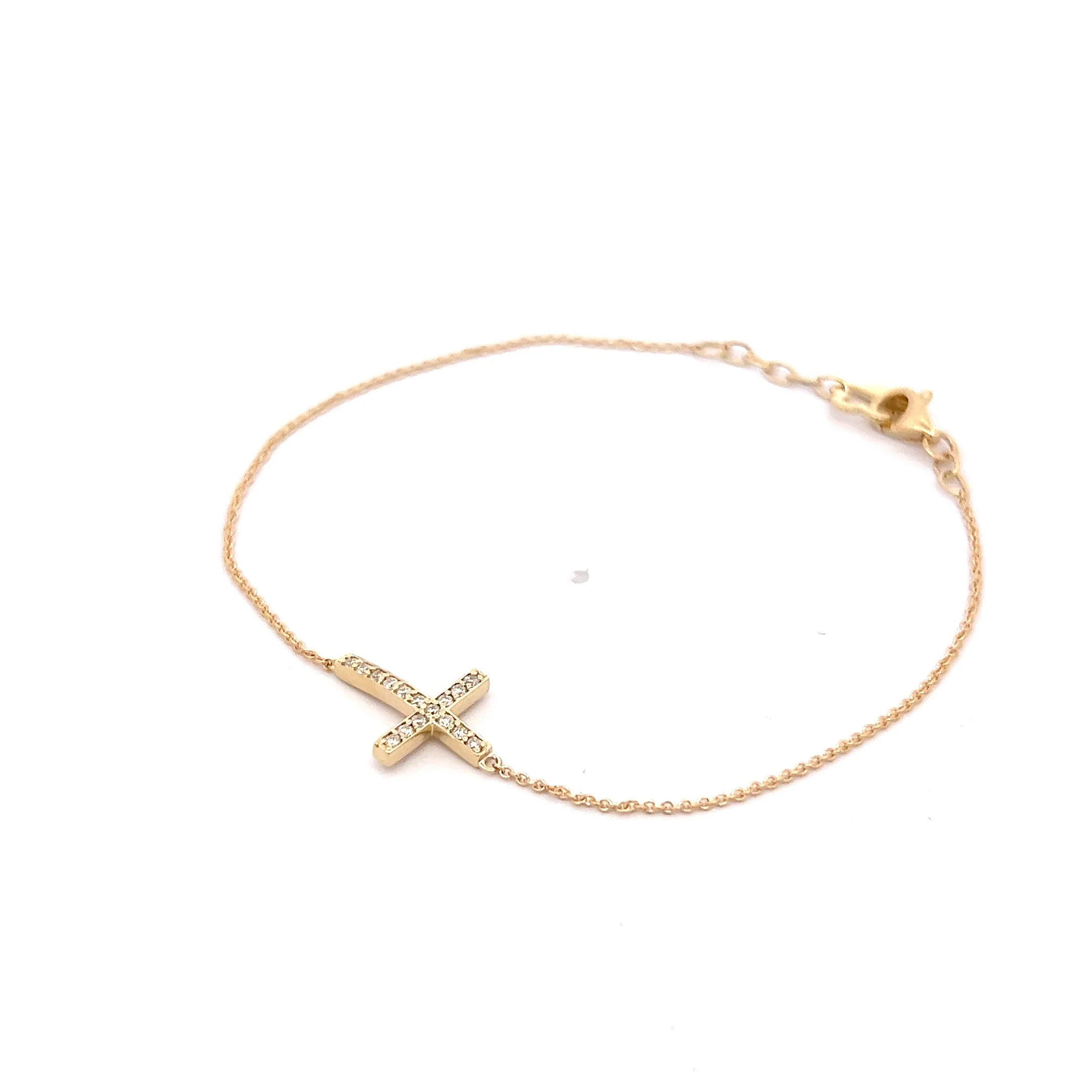 .13 Diamond Cross Bracelet in 14k Yellow Gold - Image 2