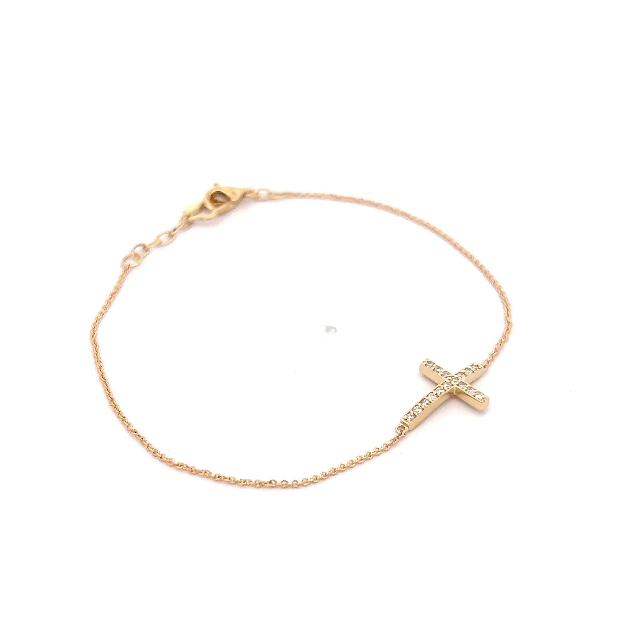 .13 Diamond Cross Bracelet in 14k Yellow Gold - Image 3