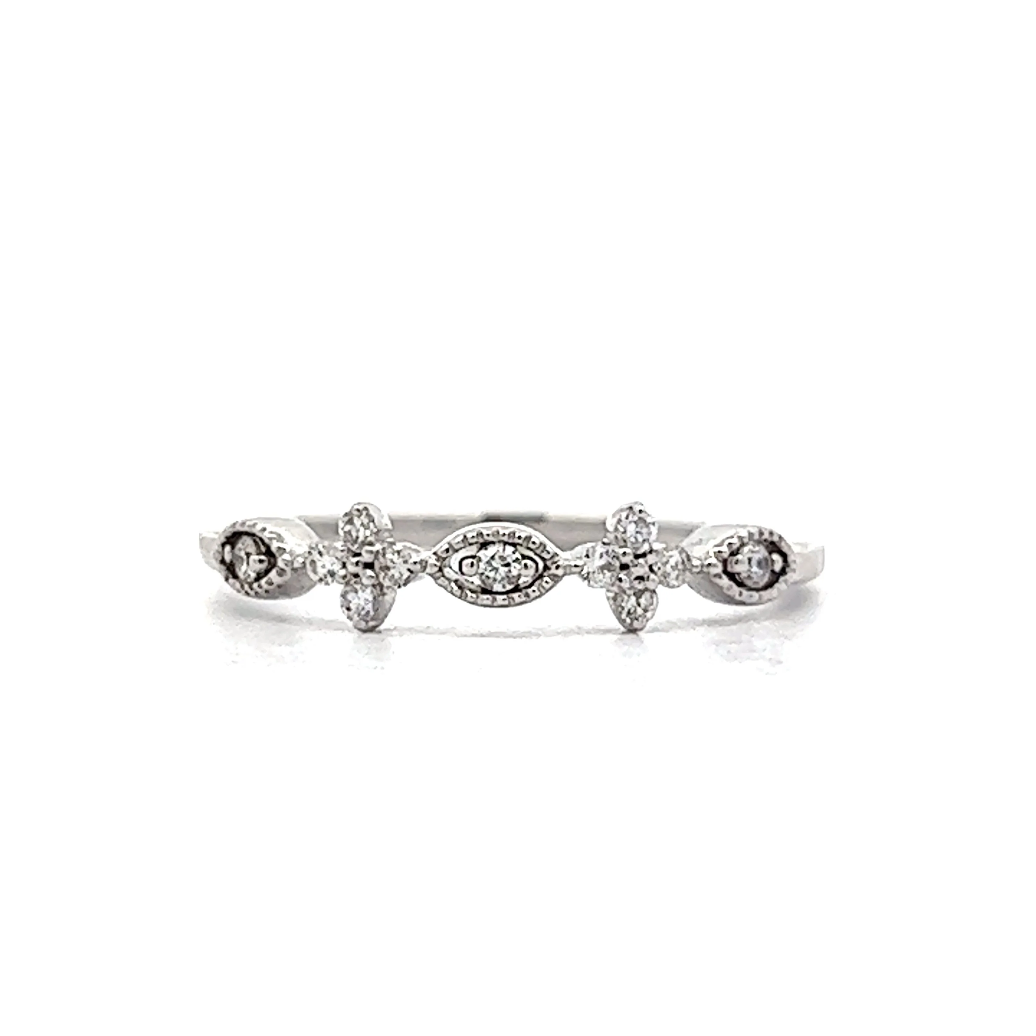 .13 Round Diamond Milgrain Wedding Band in White Gold