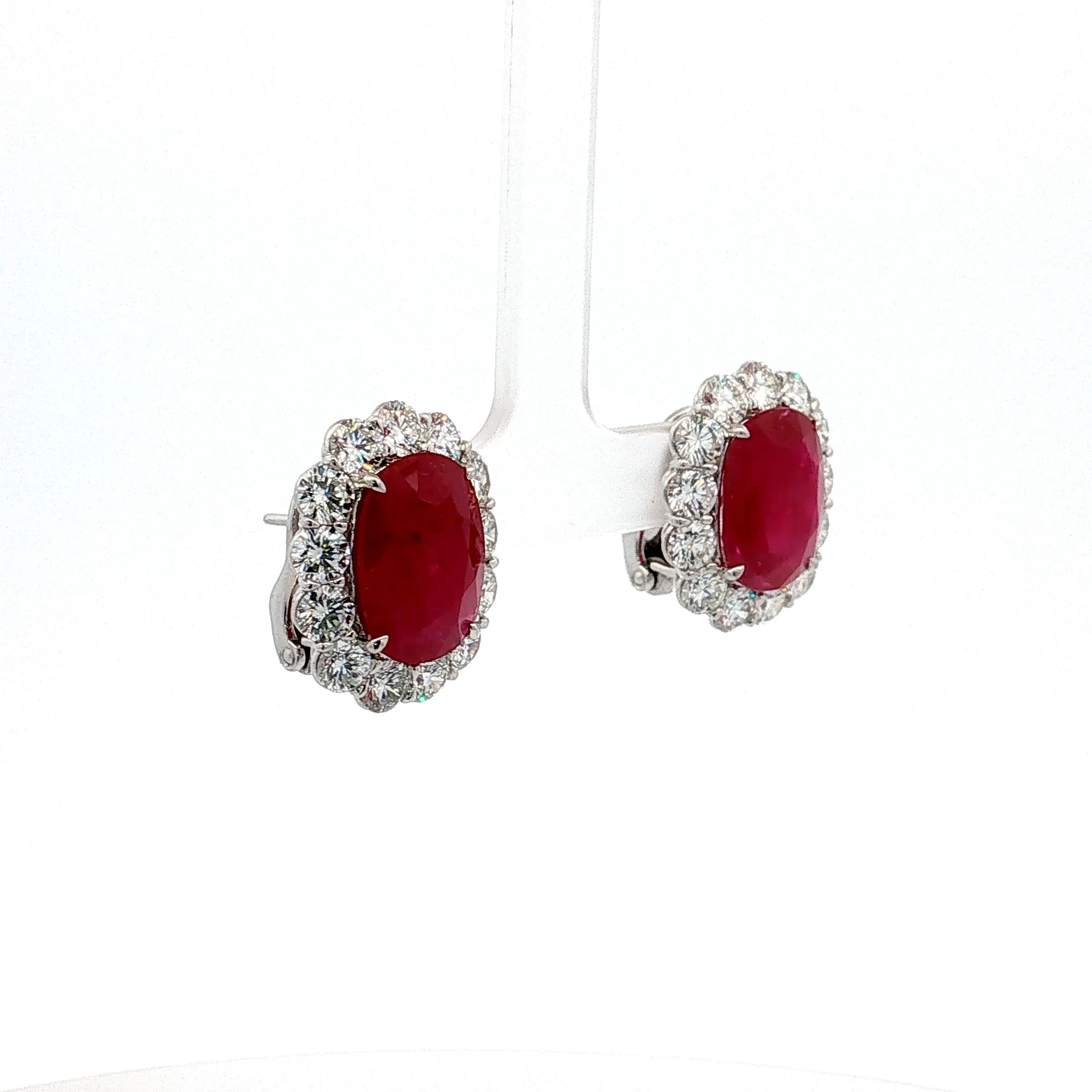 14.07 Cushion Ruby Diamond Halo Stud Earrings Platinum - Image 3