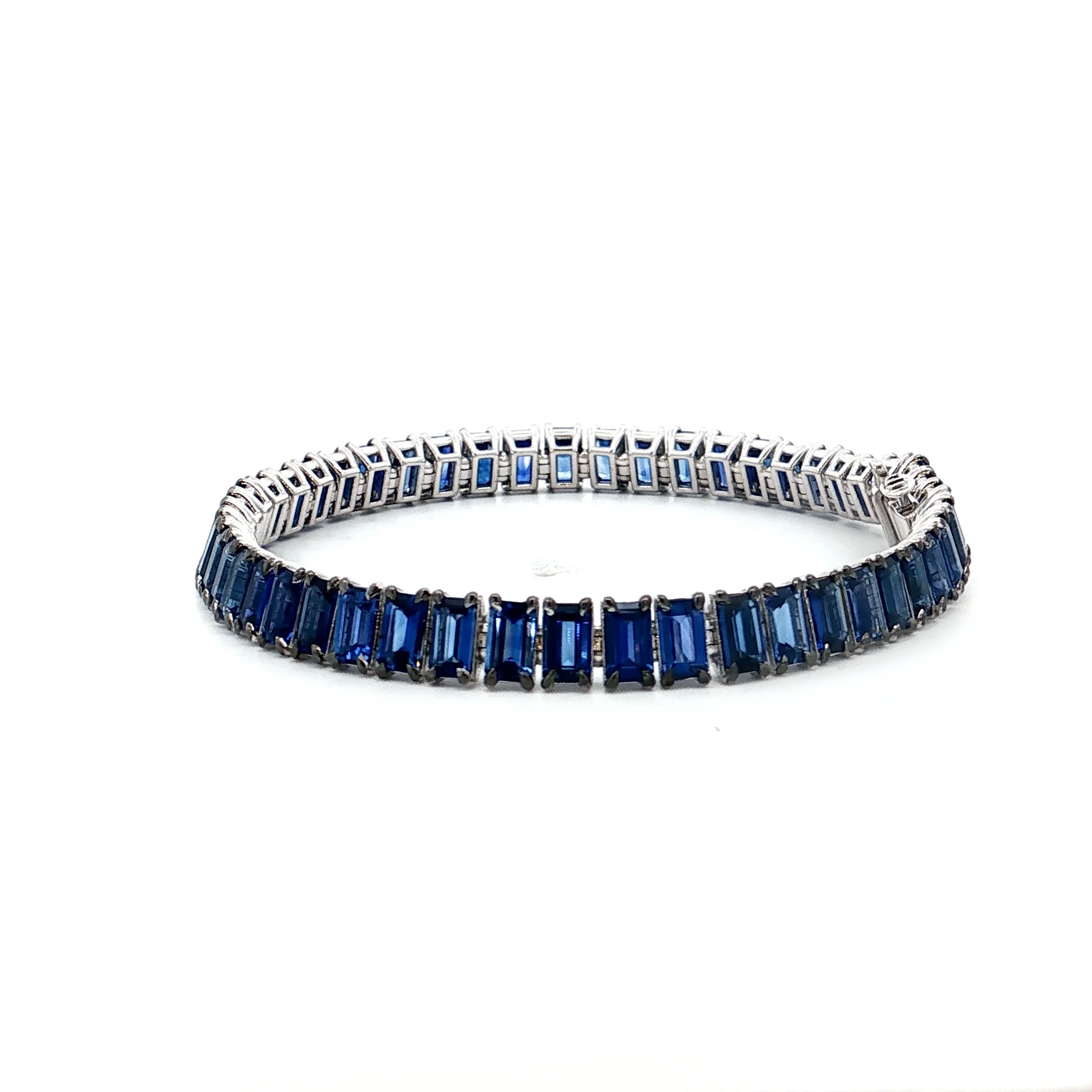 14.31 Emerald Cut Sapphire Tennis Bracelet in 18k - Image 2